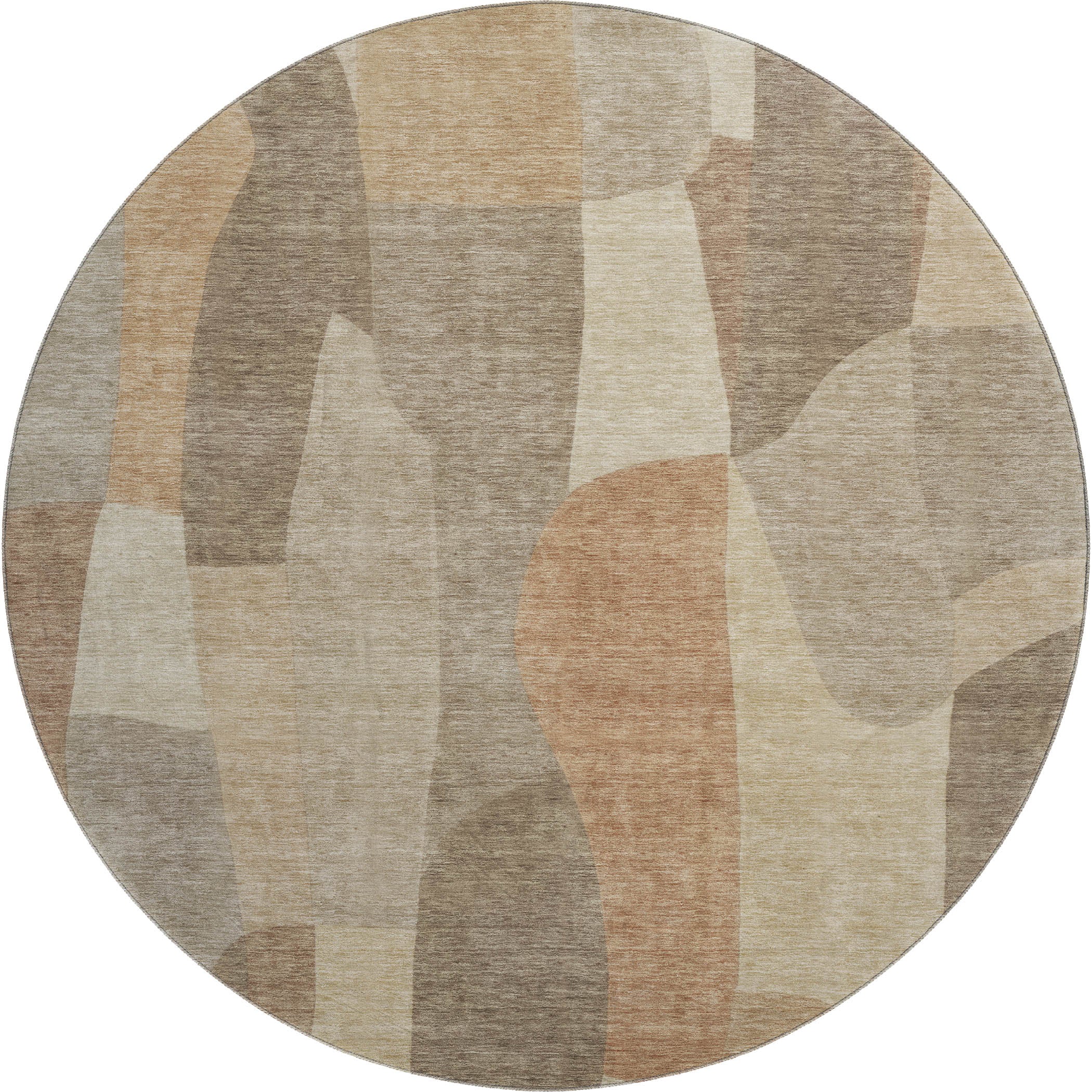 Cusco Machine Washable Transitional Khaki Brown Rug 8' x 8' #shape_Round
