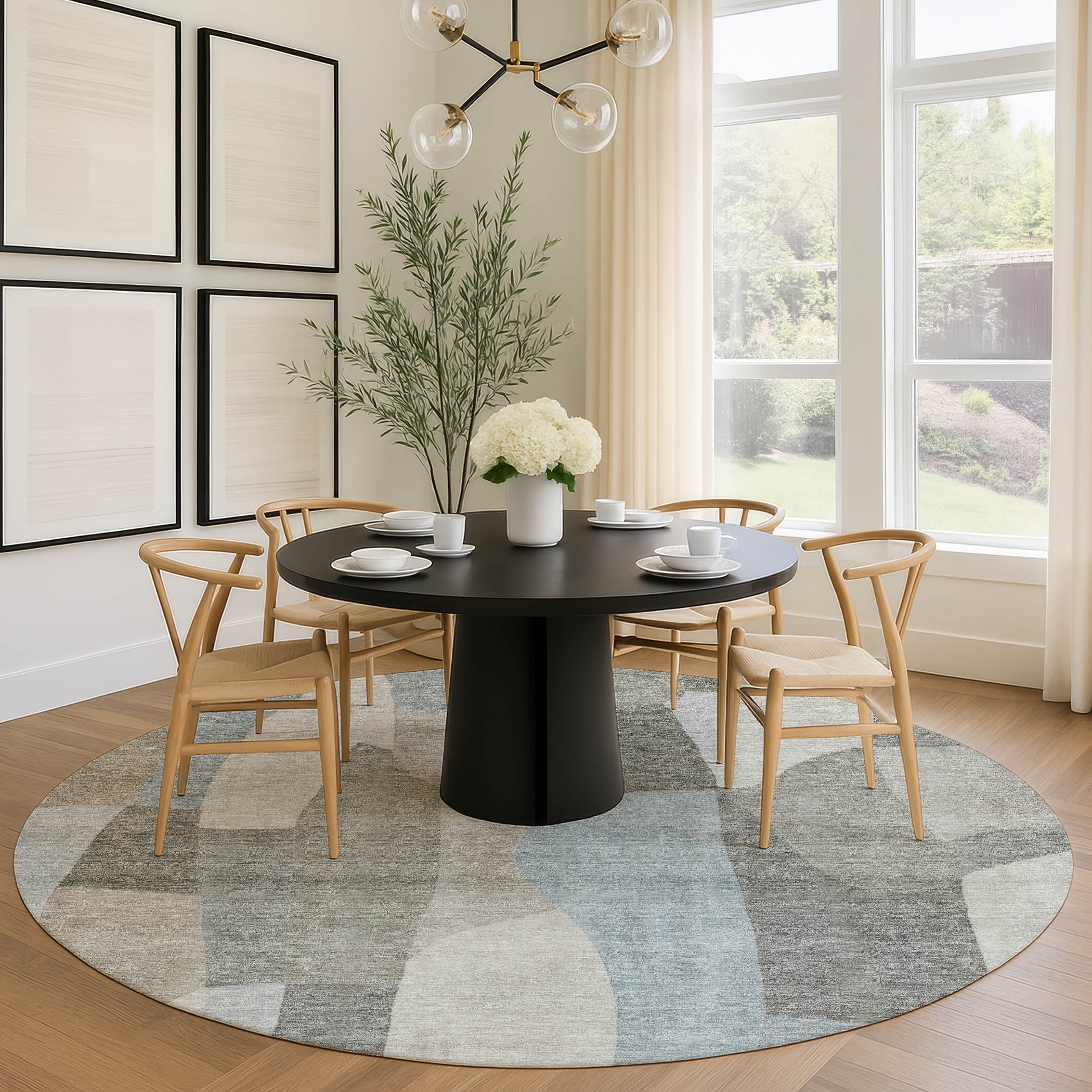 Cusco Machine Washable Transitional Taupe Brown Rug 8' x 8' #shape_Round