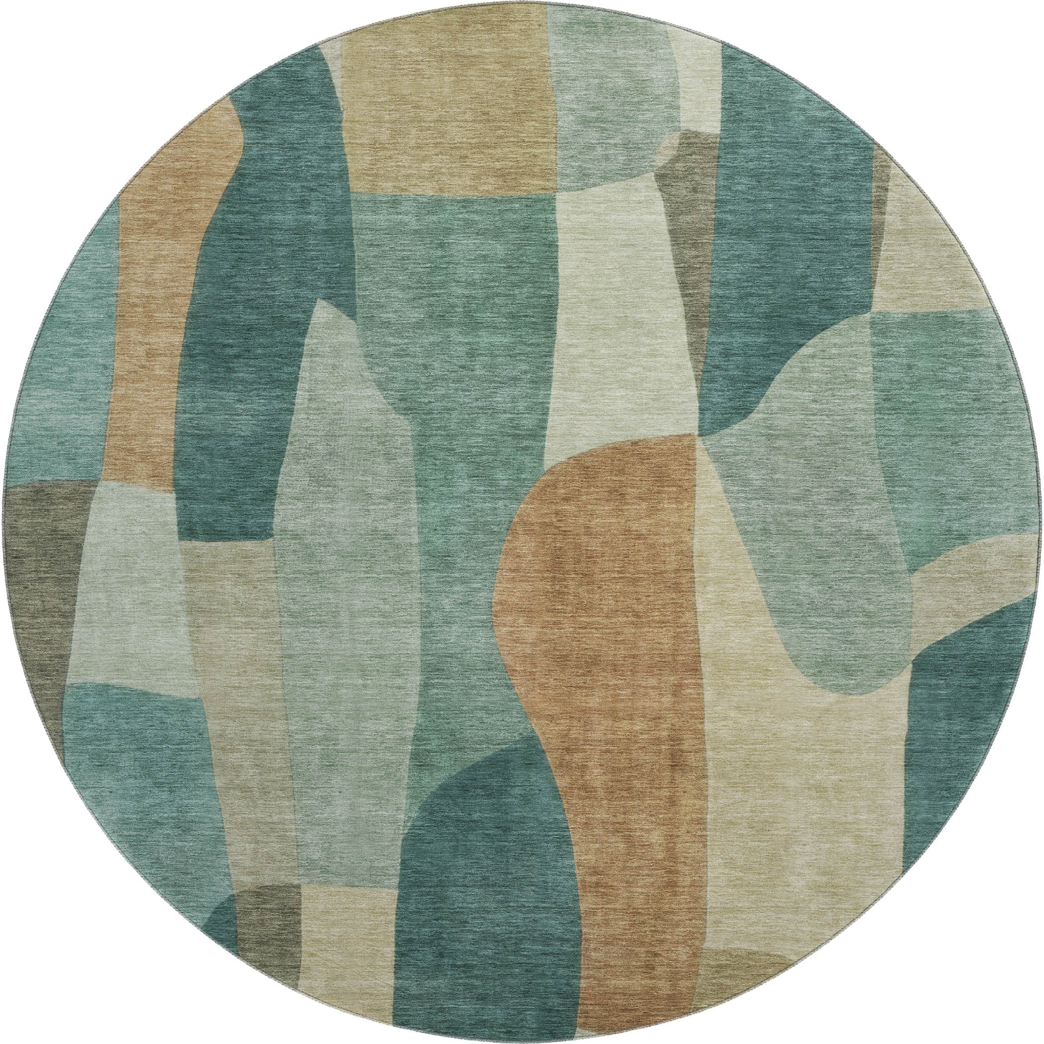 Cusco Machine Washable Transitional Teal Rug 8' x 8' #shape_Round