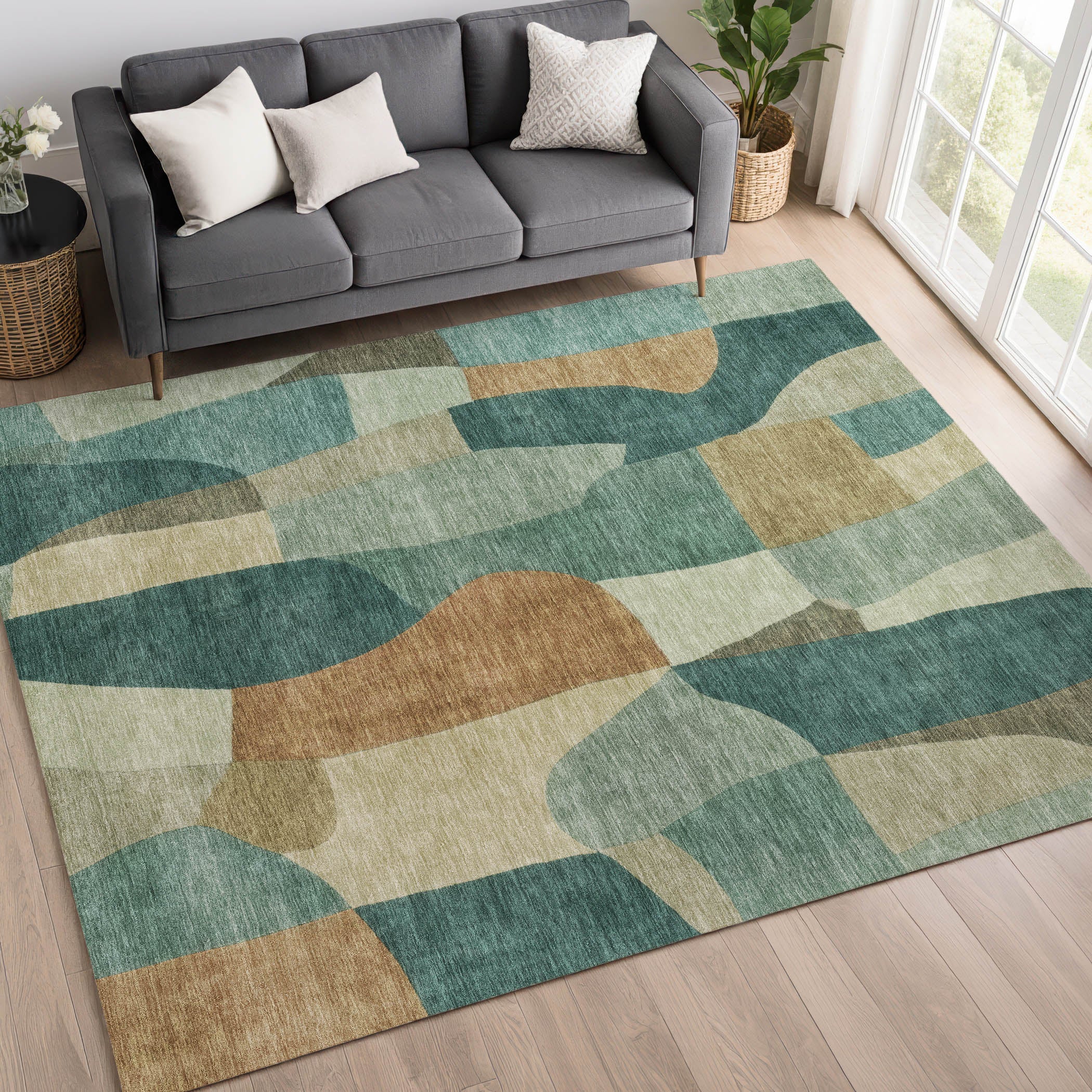 Cusco Machine Washable Transitional Teal Rug 3' x 5' #shape_Rectangle