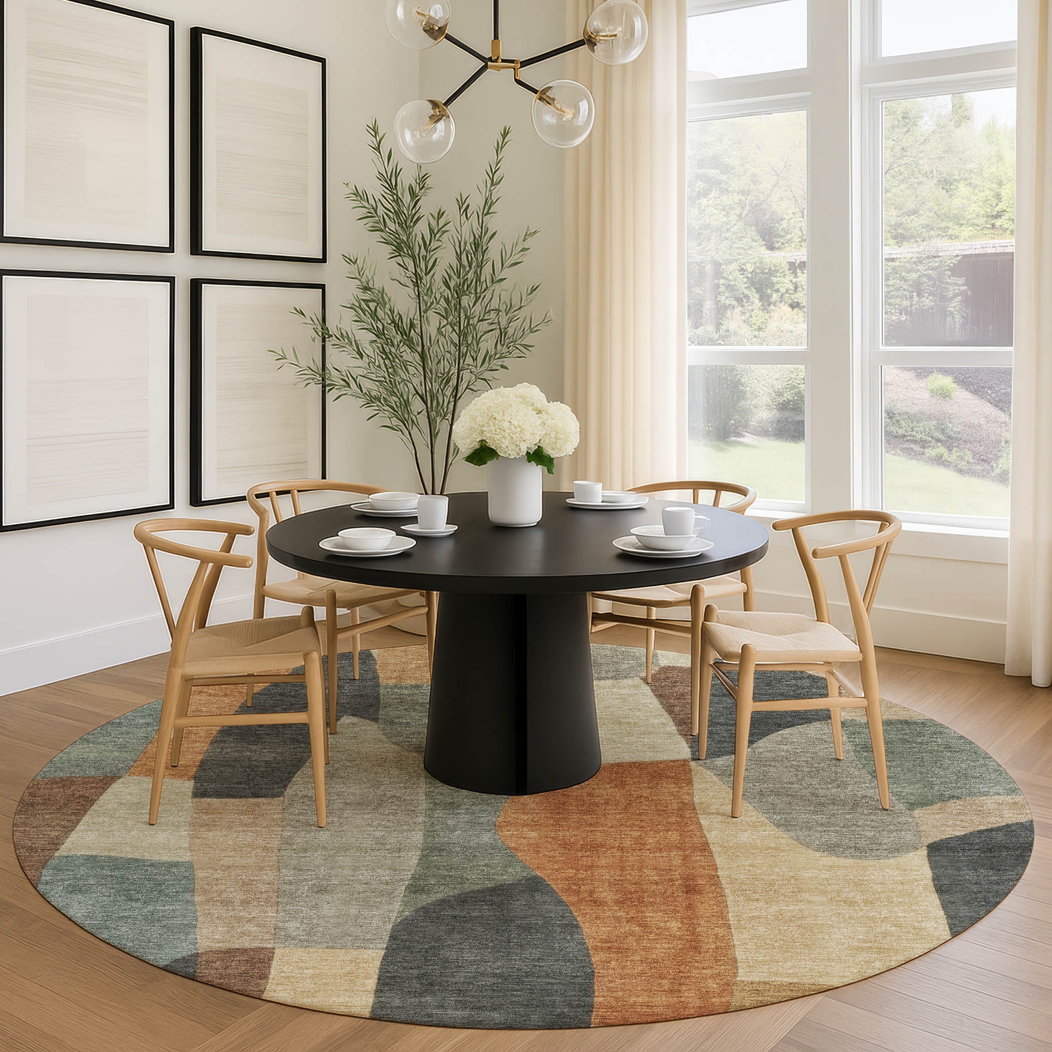 Cusco Machine Washable Transitional Terracotta Orange Rug 8' x 8' #shape_Round