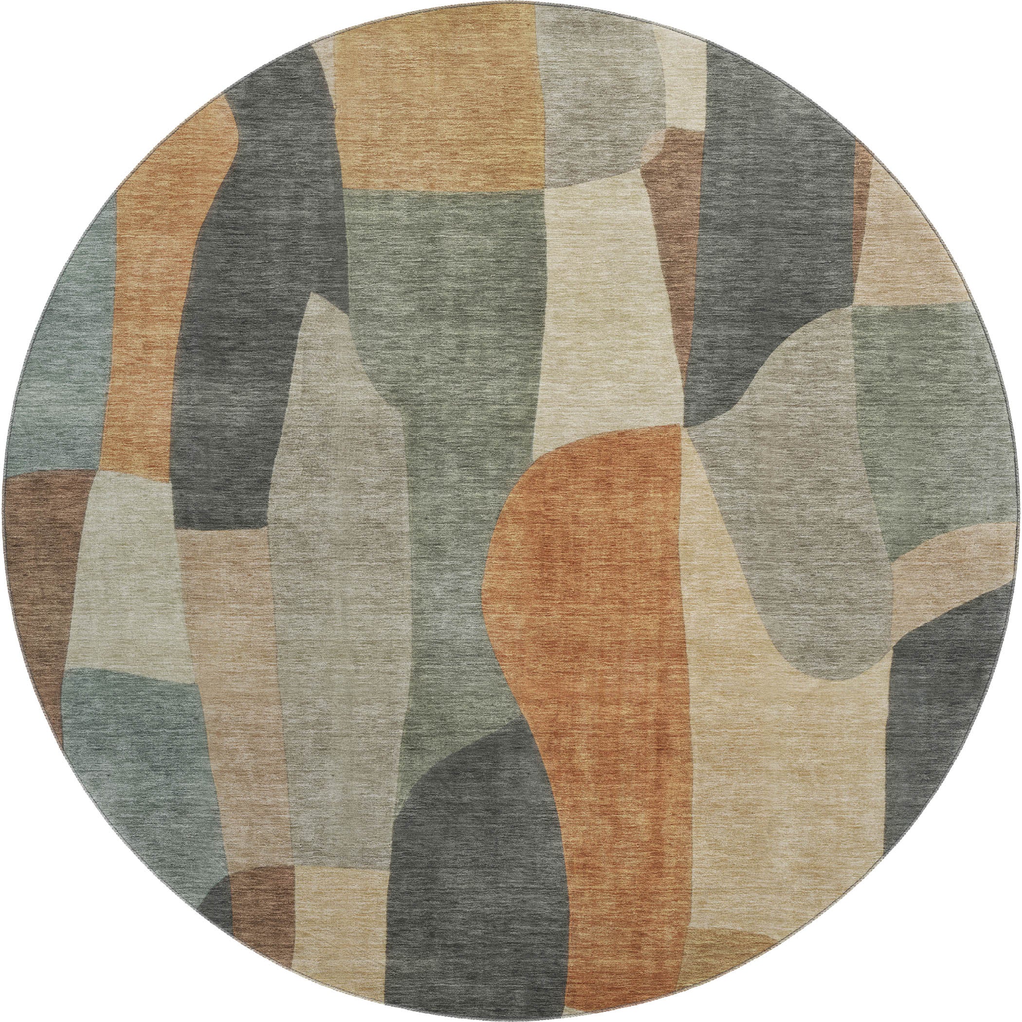 Cusco Machine Washable Transitional Terracotta Orange Rug 8' x 8' #shape_Round