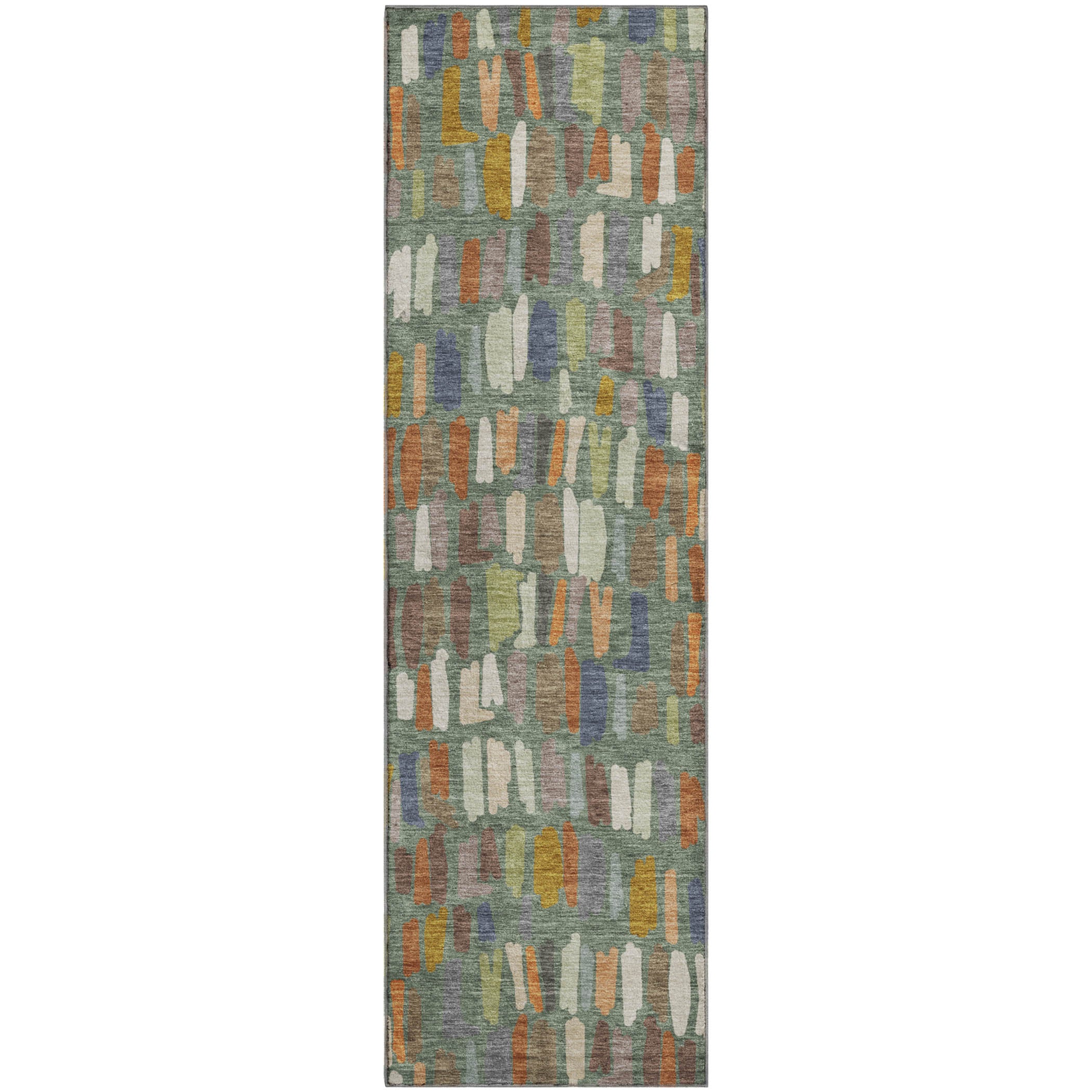 Oaxaca Machine Washable Transitional Basil Green Rug 2'3" x 7'6" #shape_Runner