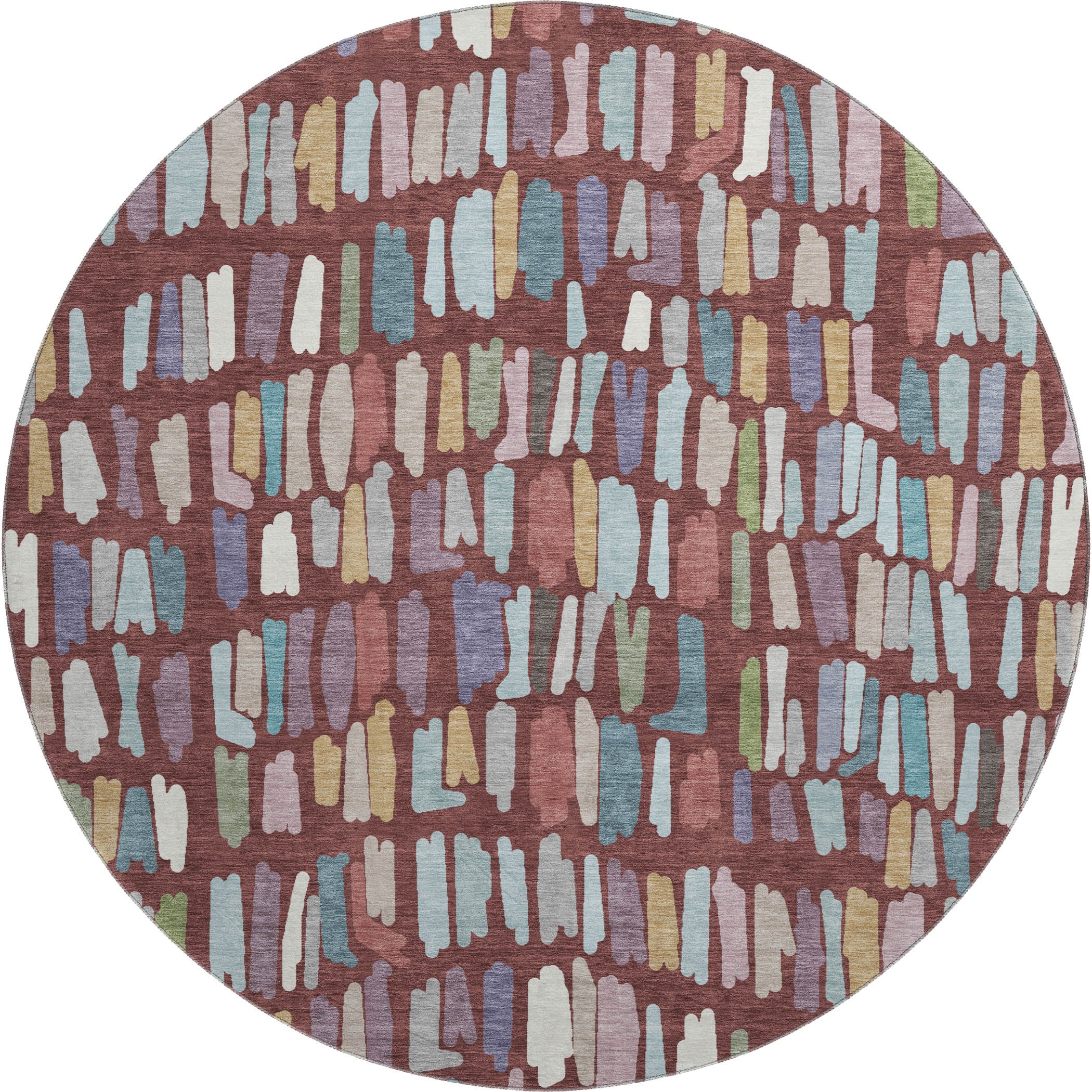 Oaxaca Machine Washable Transitional Burgundy Red Rug 8' x 8' #shape_Round