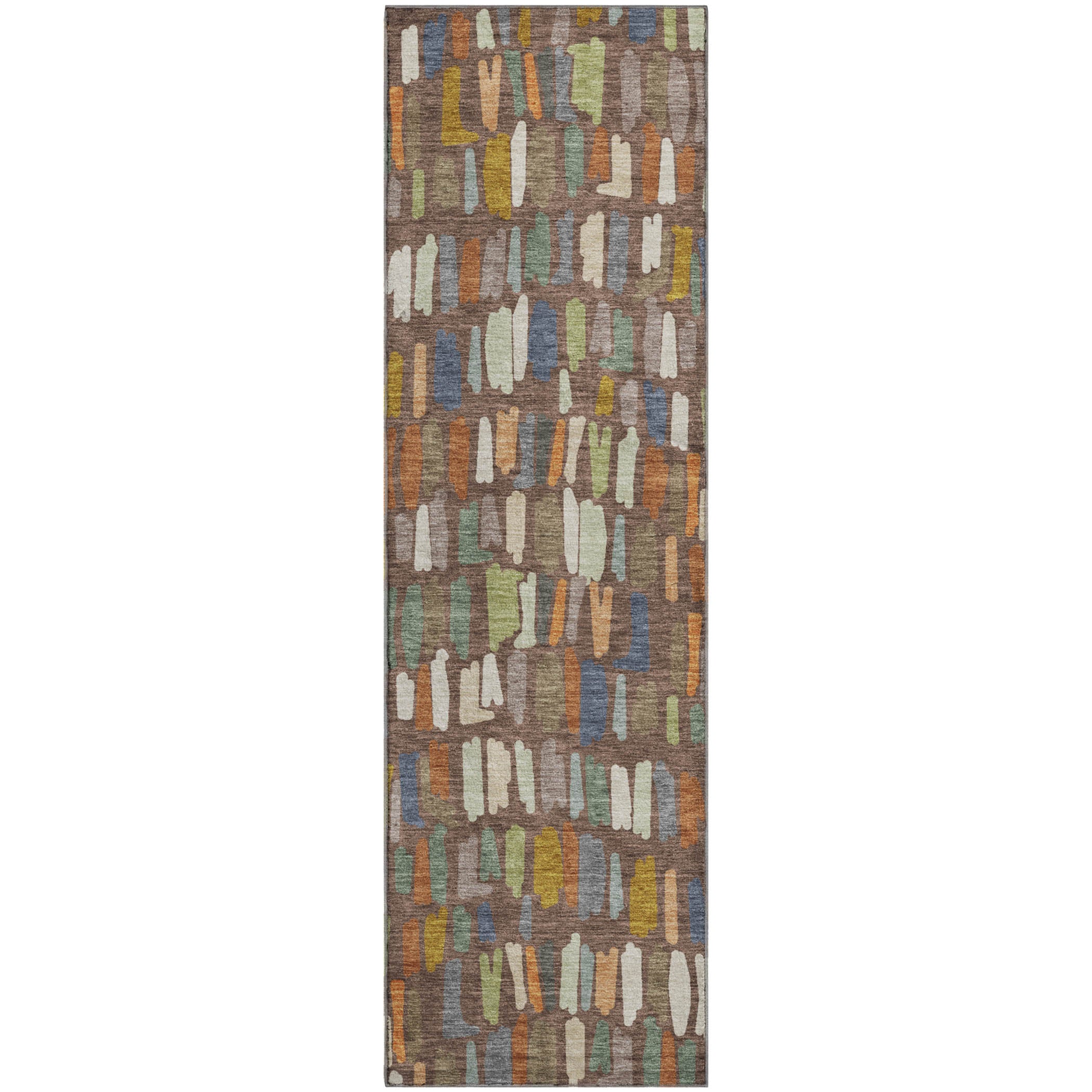 Oaxaca Machine Washable Transitional Chocolate Brown Rug 2'3" x 7'6" #shape_Runner