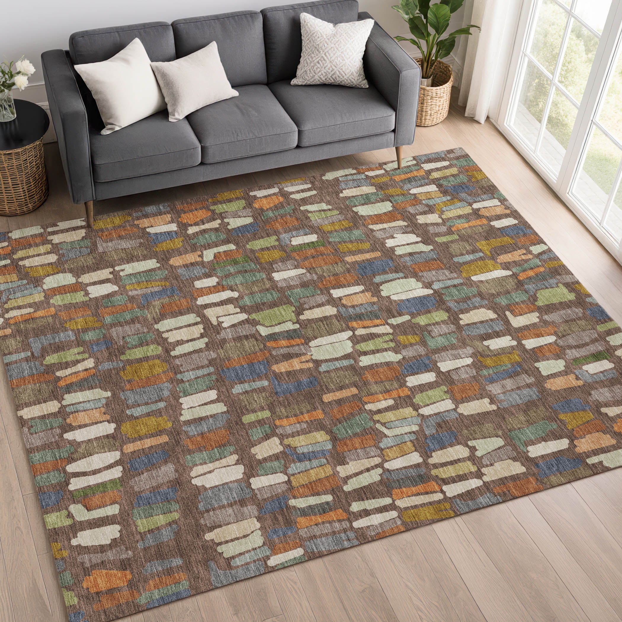 Oaxaca Machine Washable Transitional Chocolate Brown Rug 3' x 5' #shape_Rectangle
