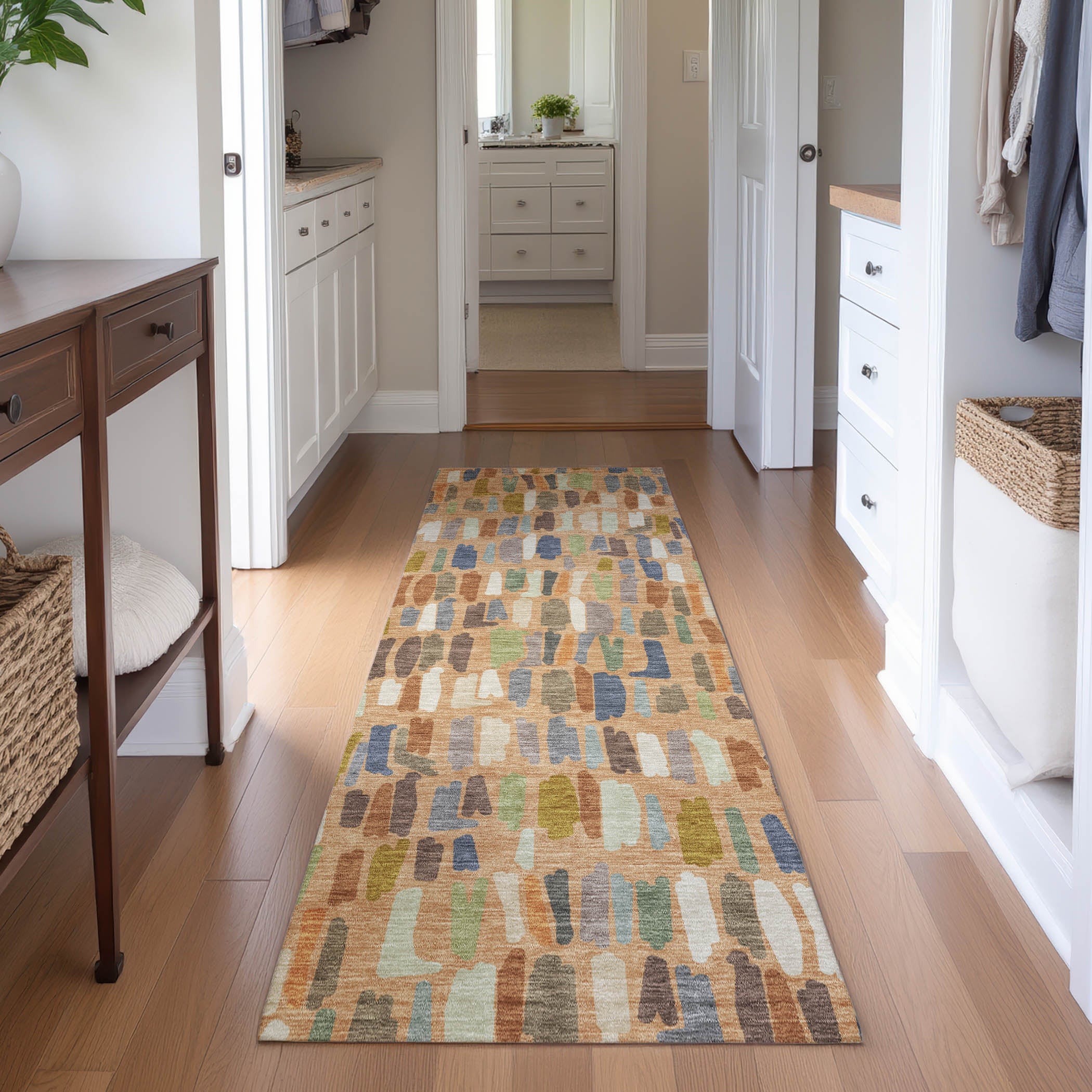 Oaxaca Machine Washable Transitional Copper Orange Rug 2'3" x 7'6" #shape_Runner
