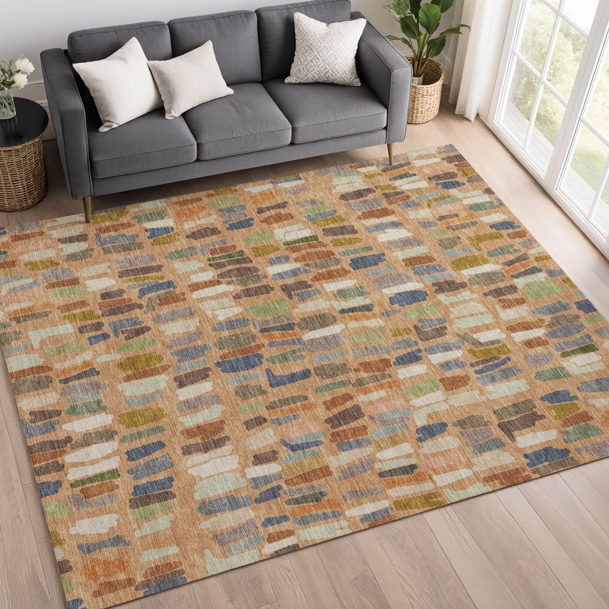 Oaxaca Machine Washable Transitional Copper Orange Rug 3' x 5' #shape_Rectangle
