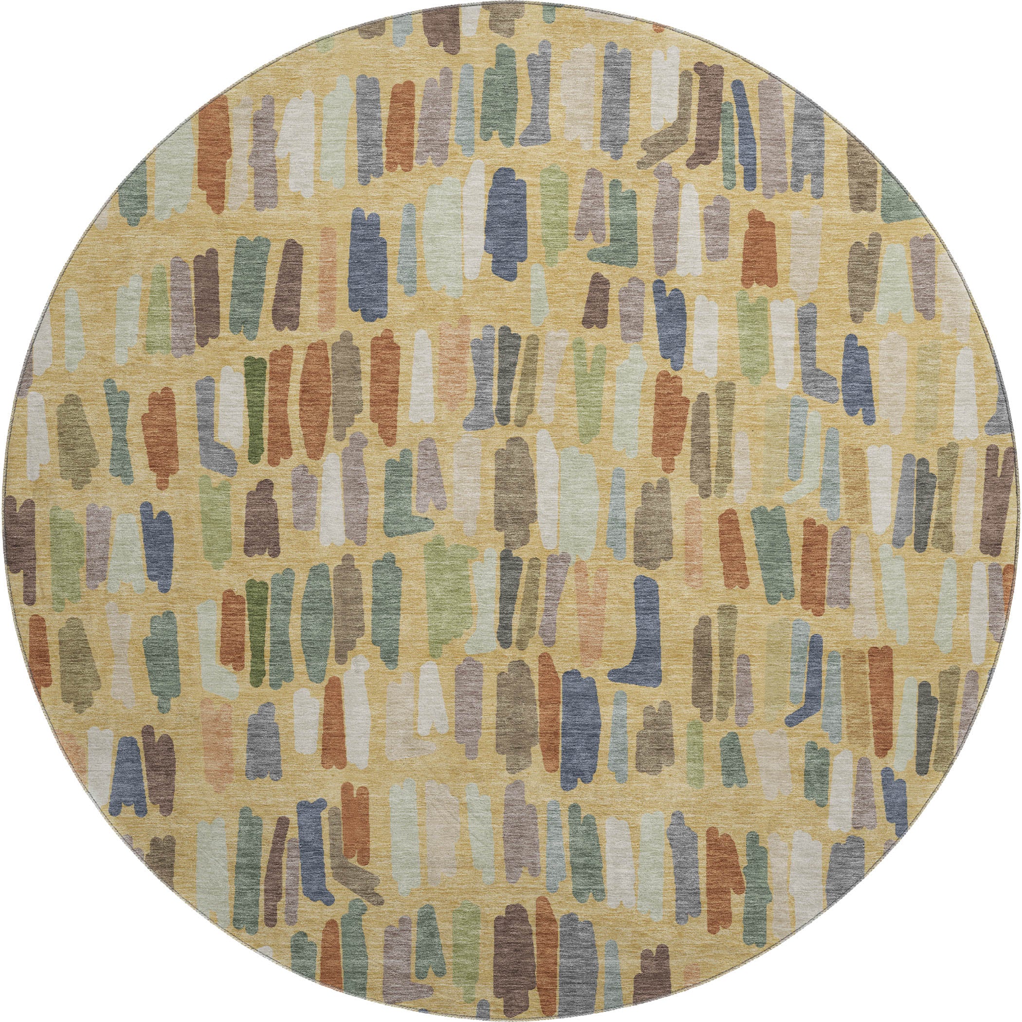 Oaxaca Machine Washable Transitional Gold Rug 8' x 8' #shape_Round