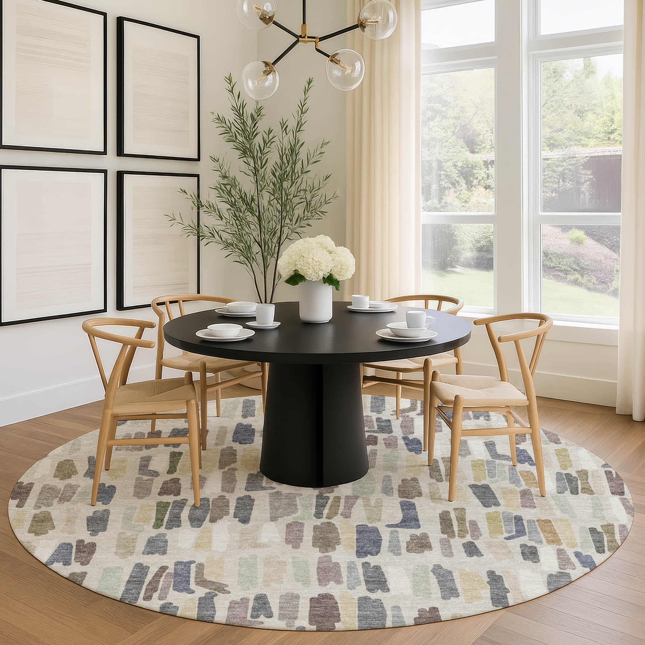 Oaxaca Machine Washable Transitional Linen Ivory Rug 8' x 8' #shape_Round