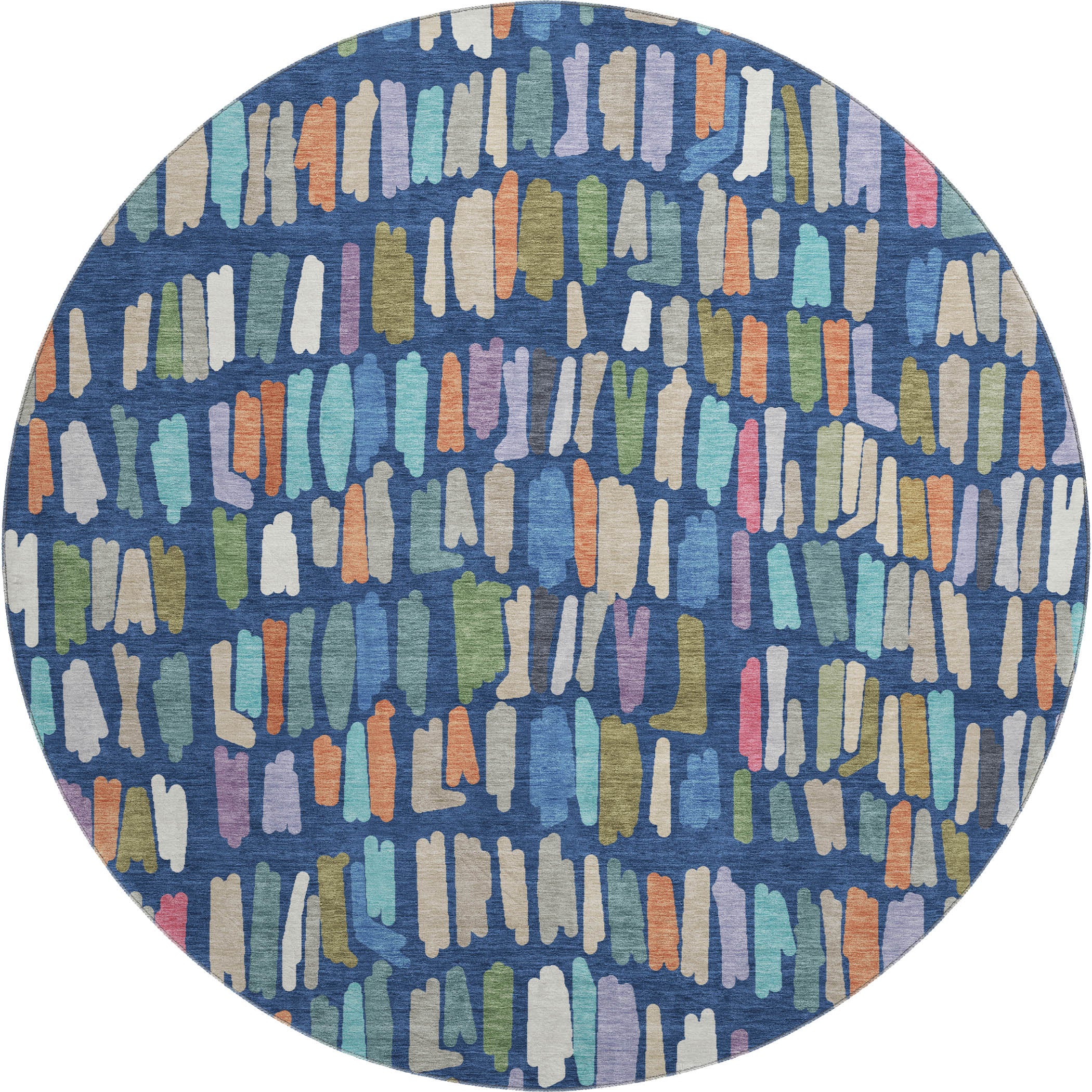Oaxaca Machine Washable Transitional Navy Blue Rug 8' x 8' #shape_Round
