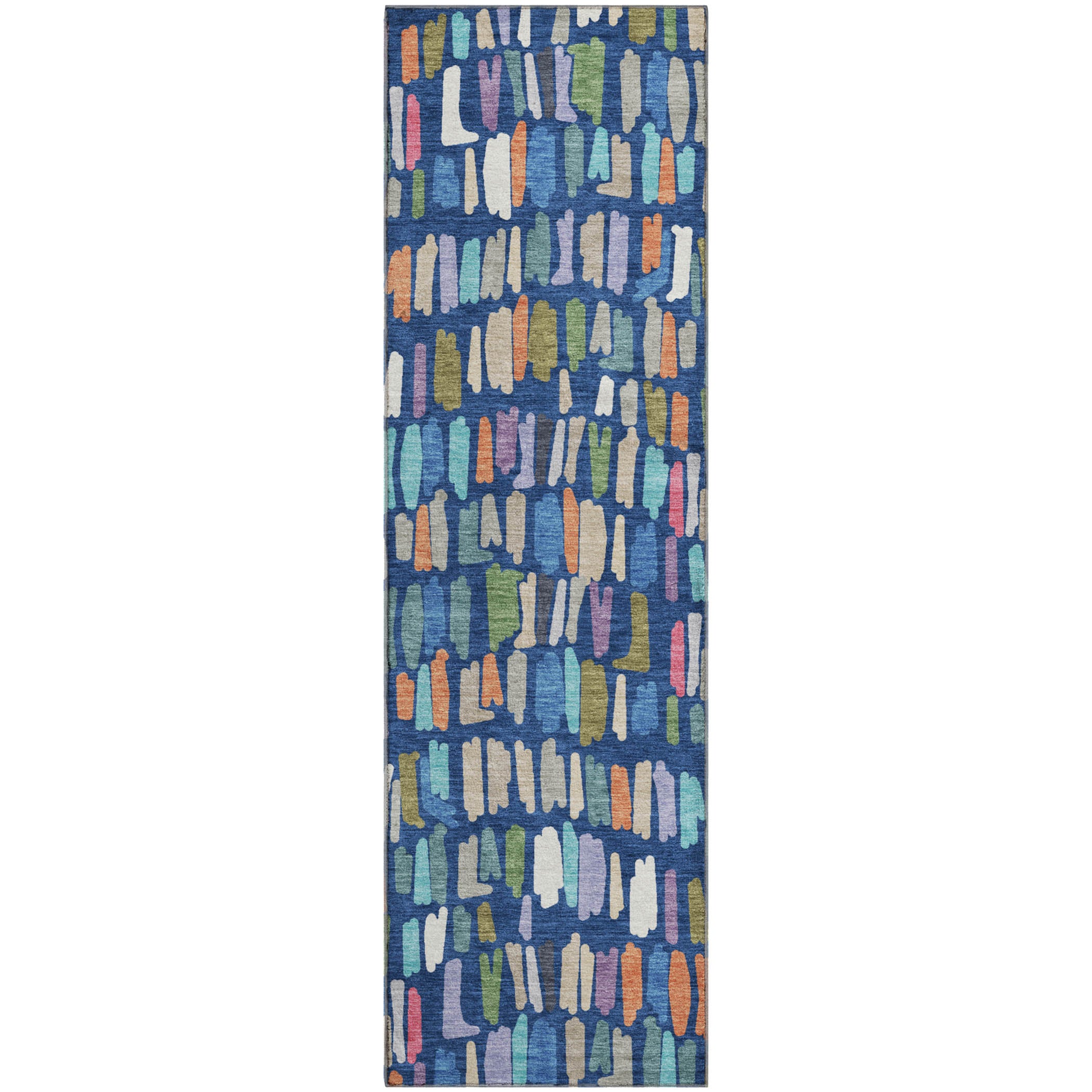 Oaxaca Machine Washable Transitional Navy Blue Rug 2'3" x 7'6" #shape_Runner