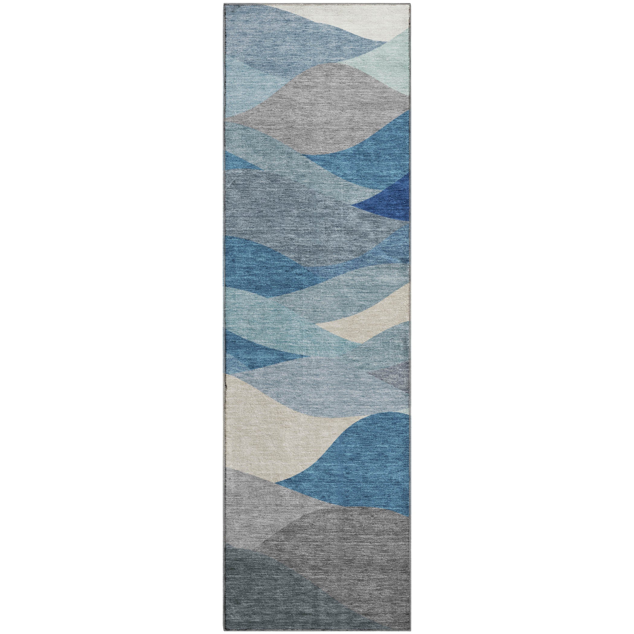 Prague Machine Washable Transitional Blue Rug 2'3" x 7'6" #shape_Runner
