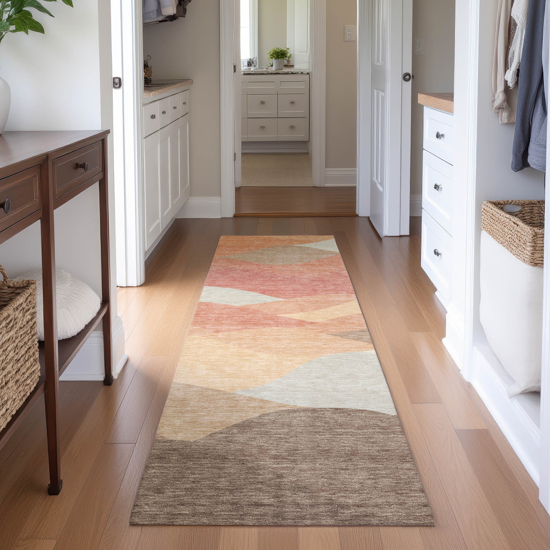 Prague Machine Washable Transitional Coral Orange Rug 2'3" x 7'6" #shape_Runner