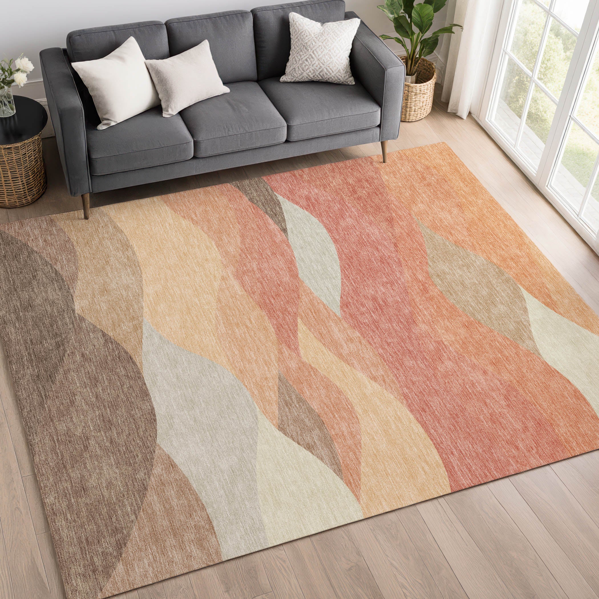 Prague Machine Washable Transitional Coral Orange Rug 3' x 5' #shape_Rectangle