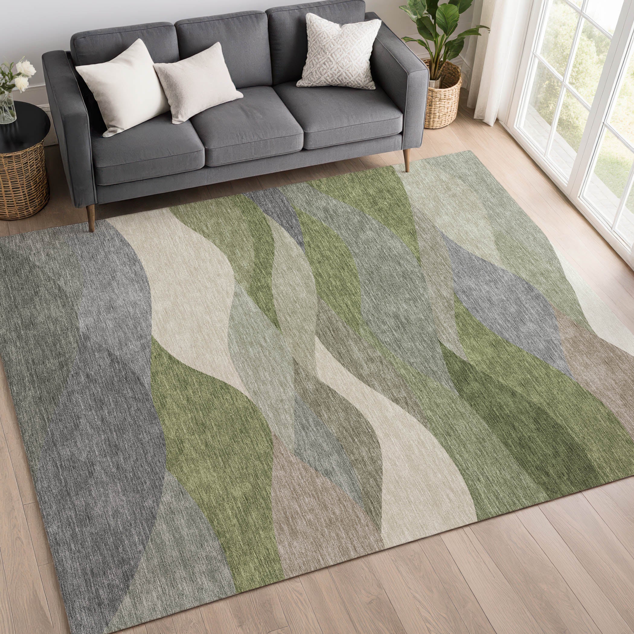 Prague Machine Washable Transitional Green Rug 3' x 5' #shape_Rectangle