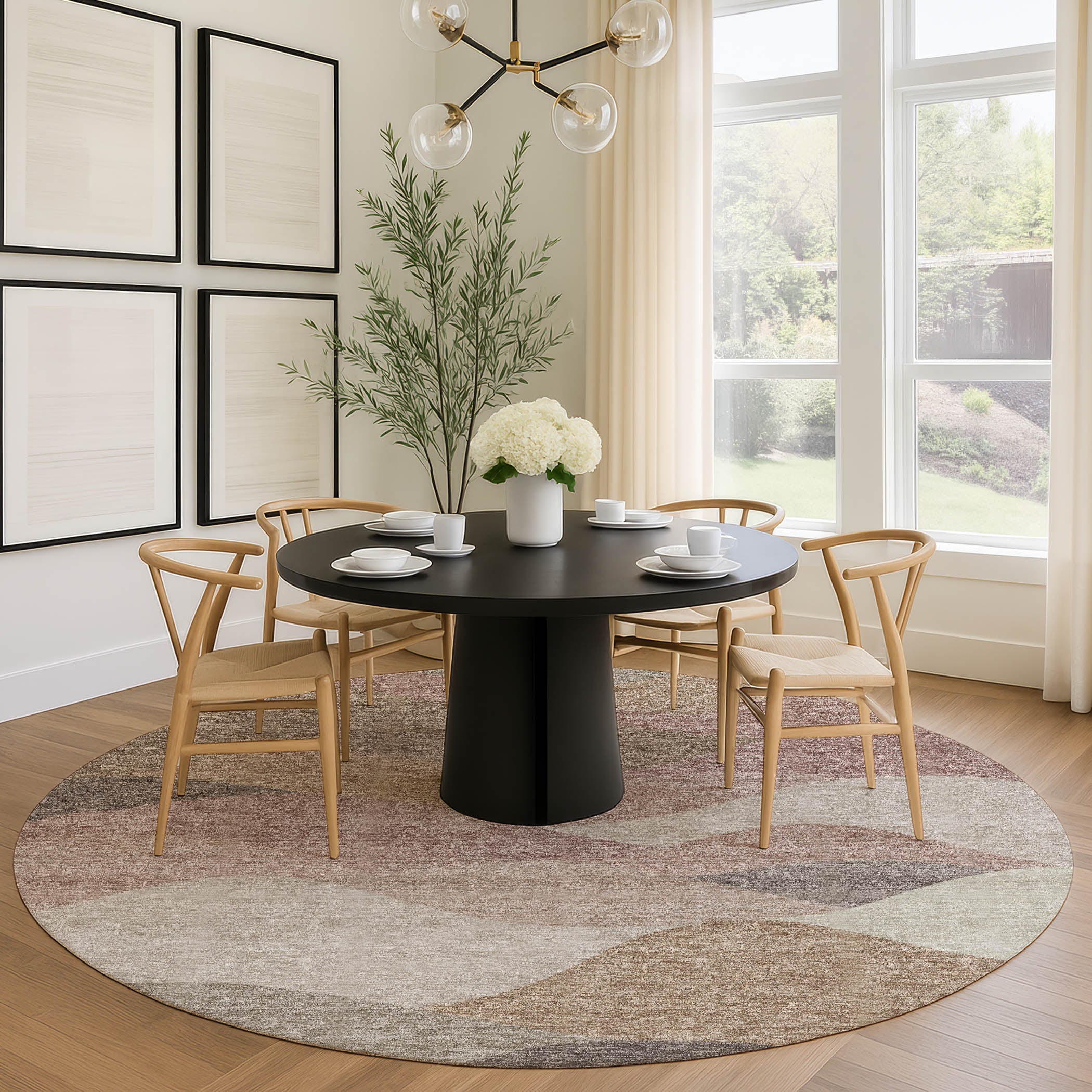 Prague Machine Washable Transitional Mocha Brown Rug 8' x 8' #shape_Round