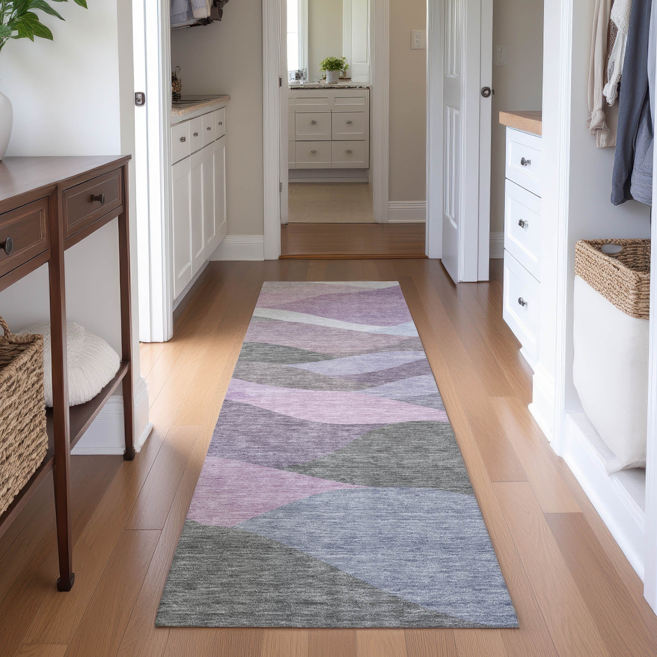 Prague Machine Washable Transitional Plum Purple Rug 2'3" x 7'6" #shape_Runner
