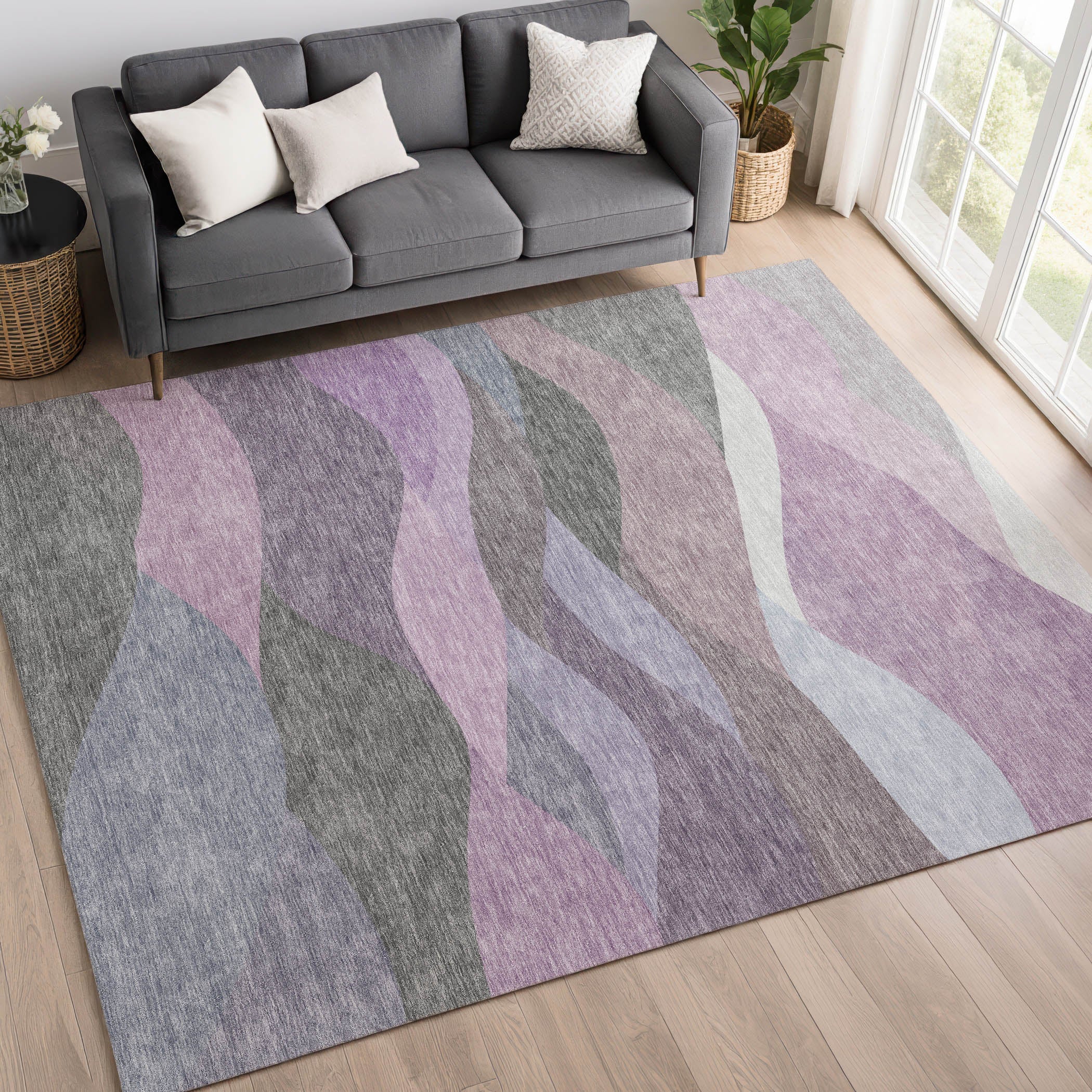 Prague Machine Washable Transitional Plum Purple Rug 3' x 5' #shape_Rectangle