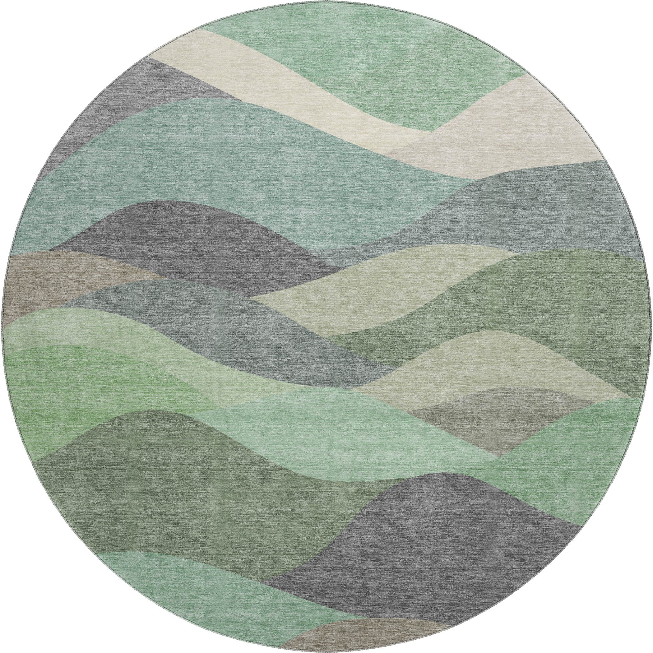 Prague Machine Washable Transitional Sage Green Rug 8' x 8' #shape_Round