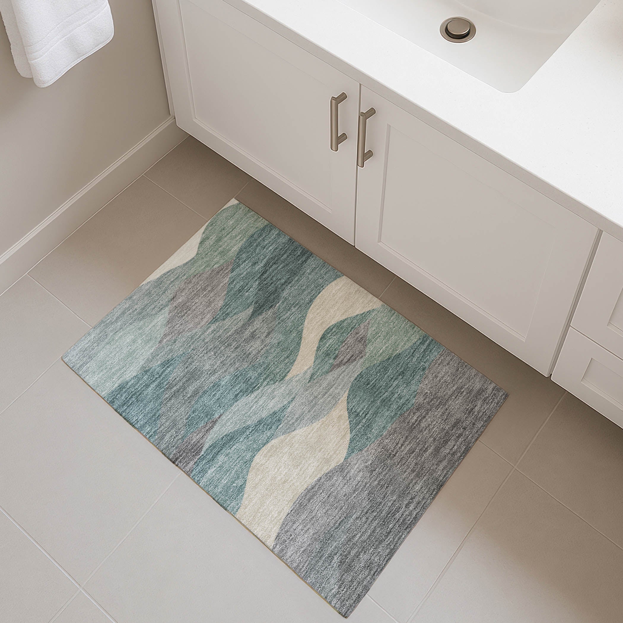 Prague Machine Washable Transitional Teal Rug 1'8" x 2'6" #shape_Rectangle