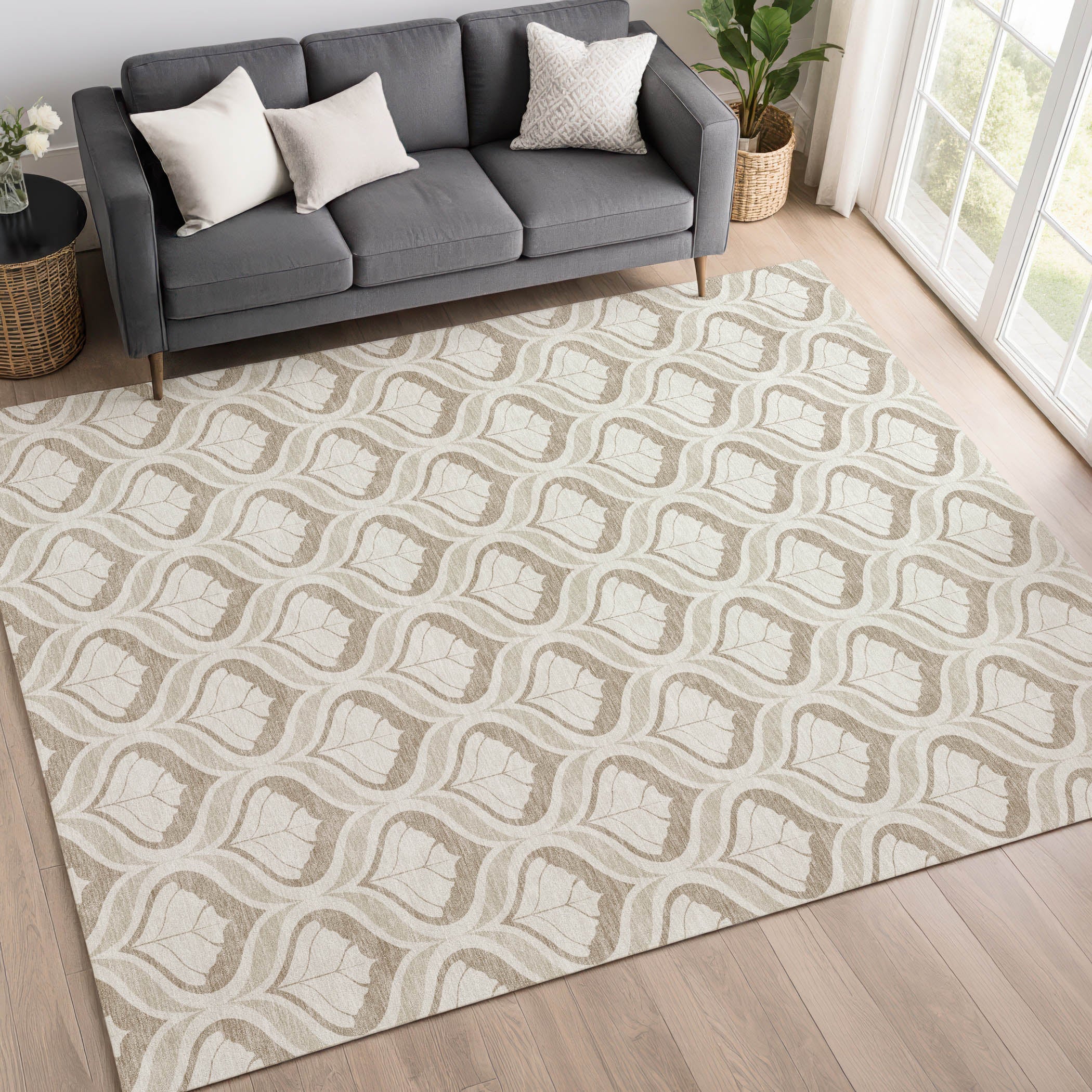 Bergen Machine Washable Transitional Beige Brown Rug 3' x 5' #shape_Rectangle