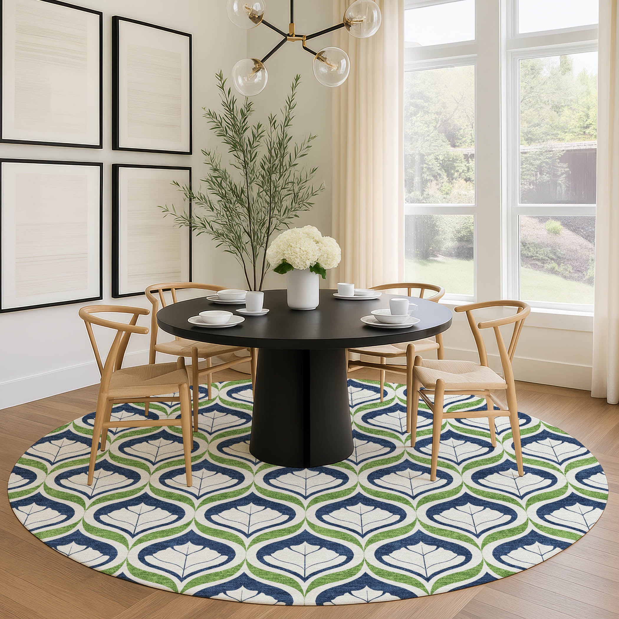 Bergen Machine Washable Transitional Blue Rug 8' x 8' #shape_Round
