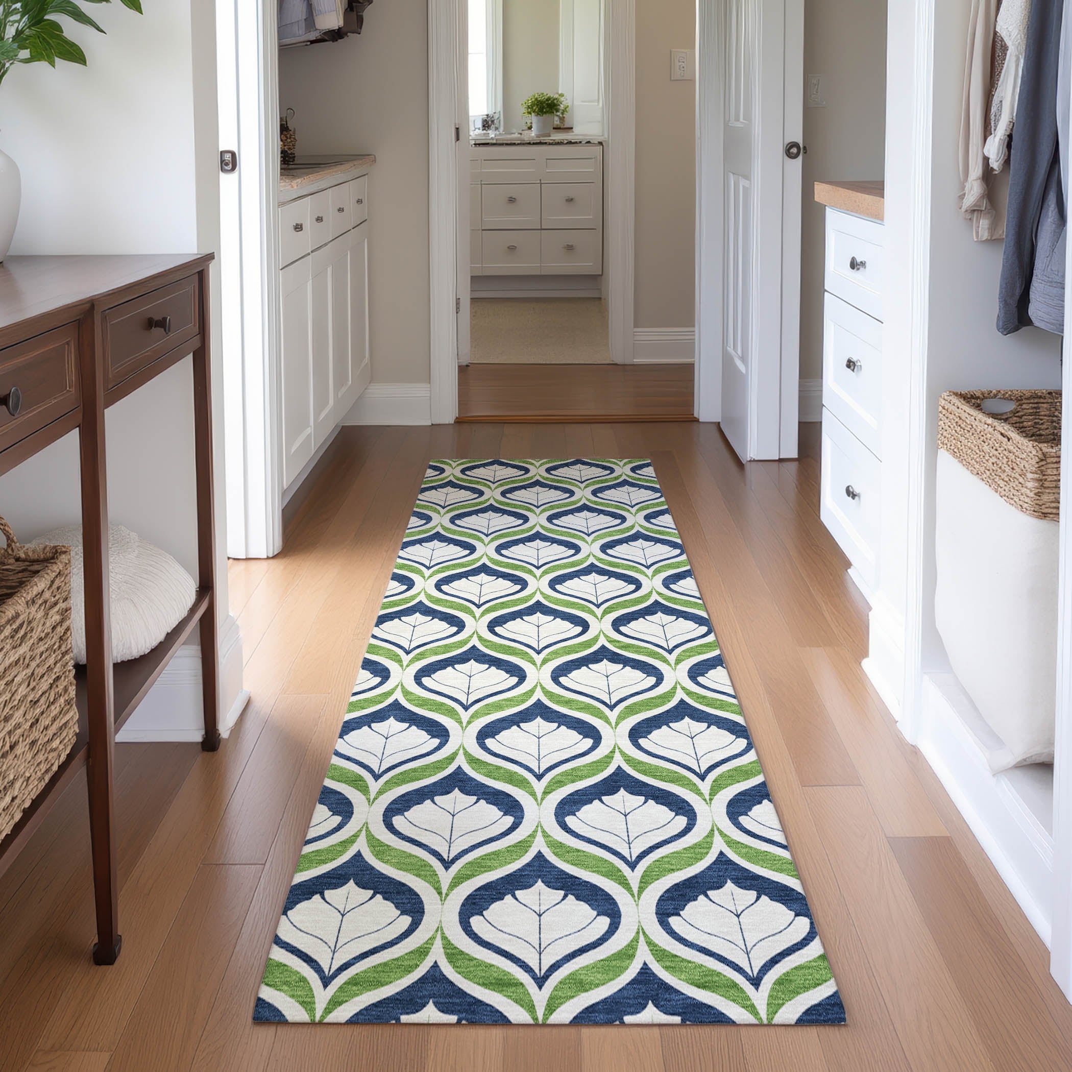 Bergen Machine Washable Transitional Blue Rug 2'3" x 7'6" #shape_Runner
