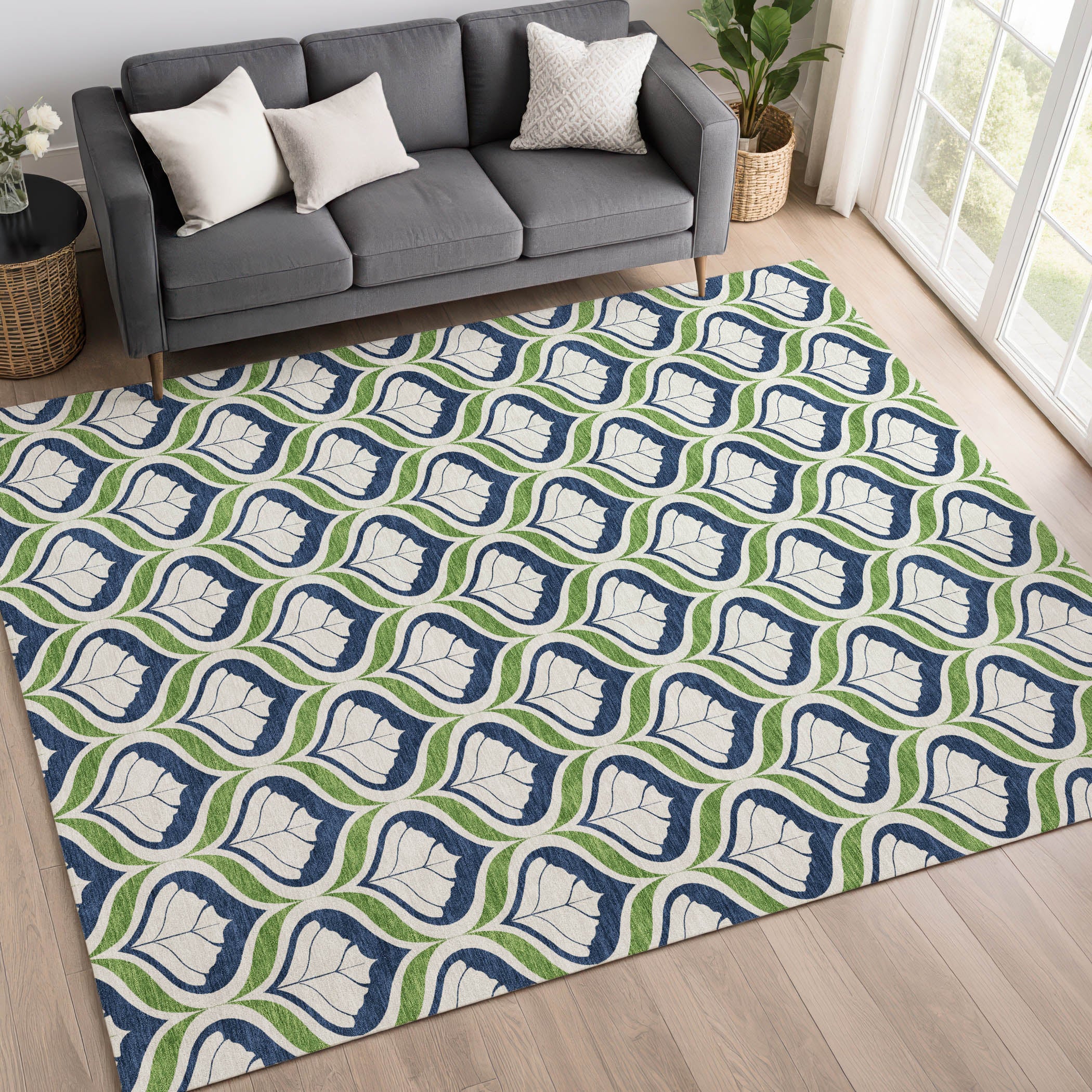 Bergen Machine Washable Transitional Blue Rug 3' x 5' #shape_Rectangle