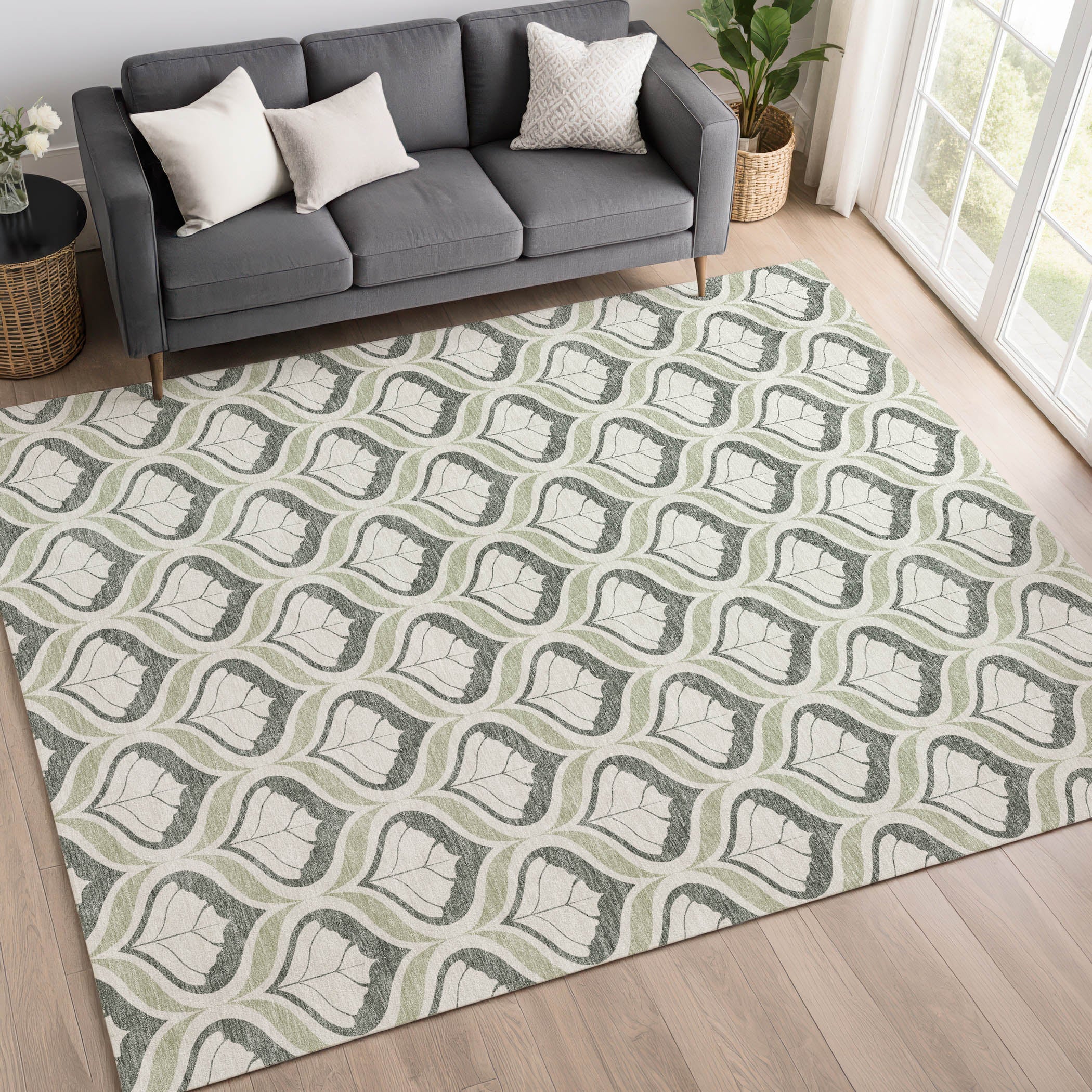 Bergen Machine Washable Transitional Celery Green Rug 3' x 5' #shape_Rectangle