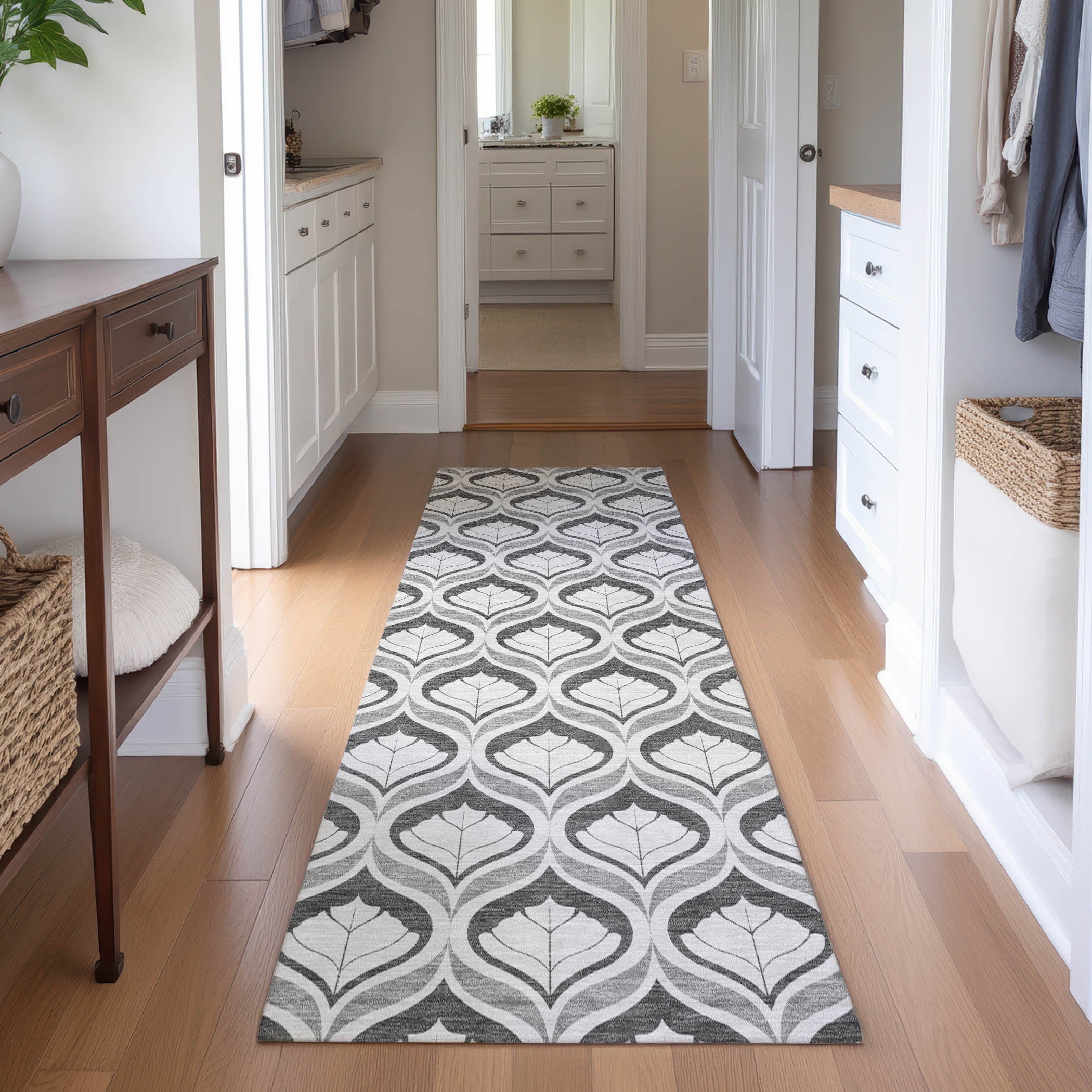Bergen Machine Washable Transitional Charcoal Gray Rug 2'3" x 7'6" #shape_Runner