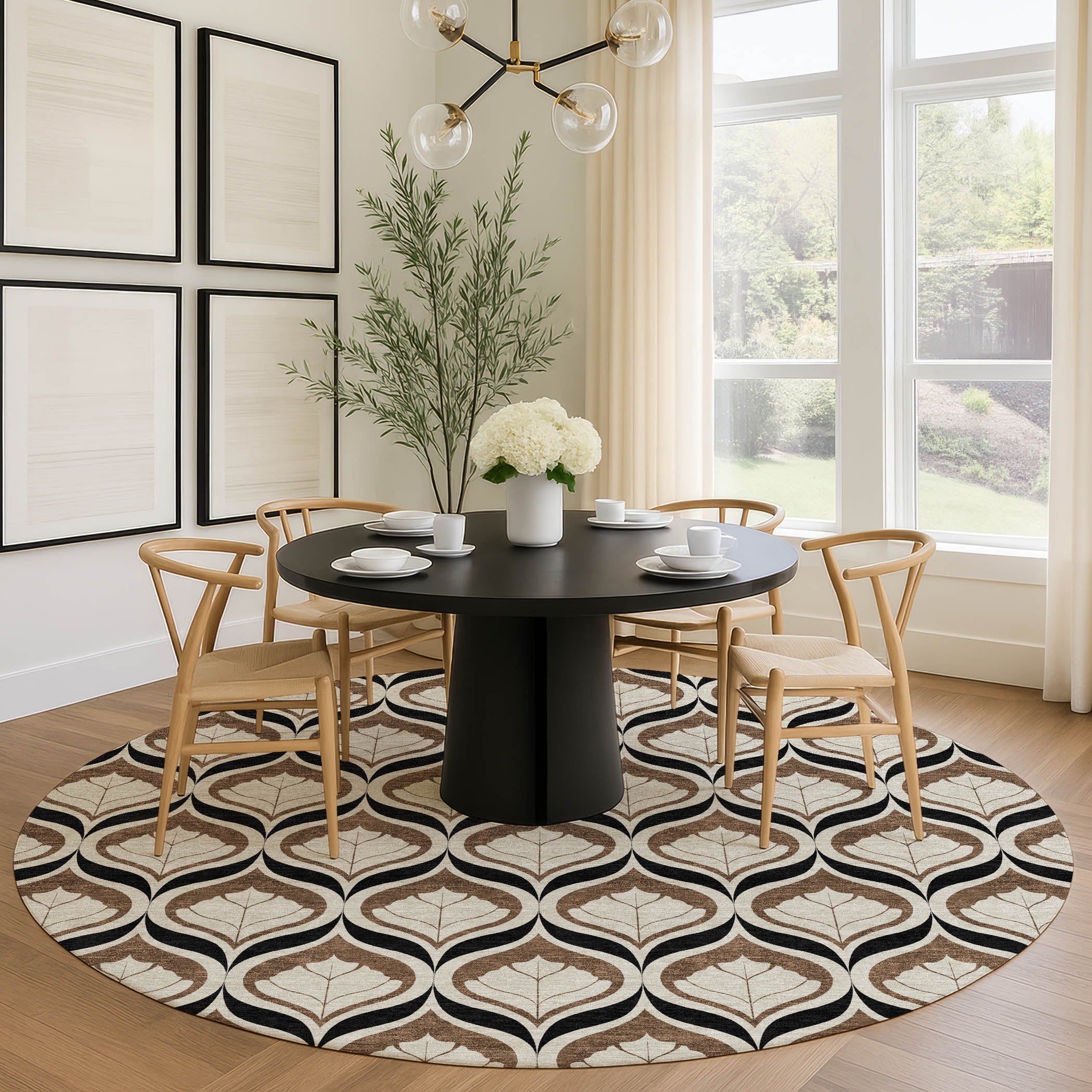 Bergen Machine Washable Transitional Fudge Brown Rug 8' x 8' #shape_Round