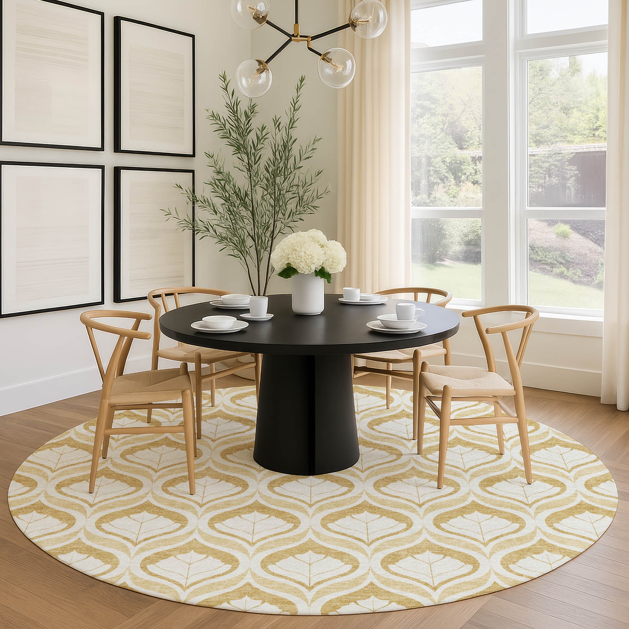 Bergen Machine Washable Transitional Gold Rug 8' x 8' #shape_Round