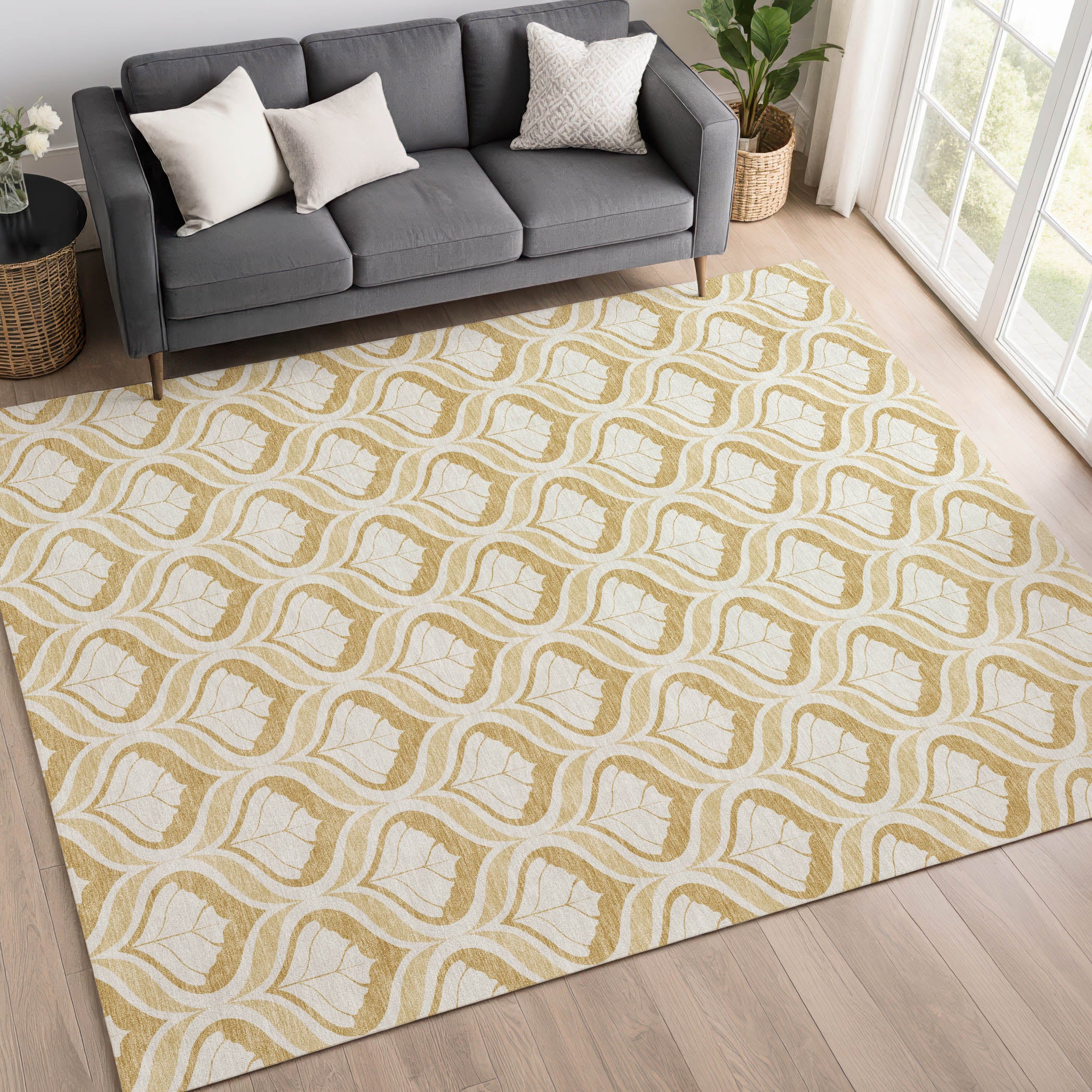 Bergen Machine Washable Transitional Gold Rug 3' x 5' #shape_Rectangle