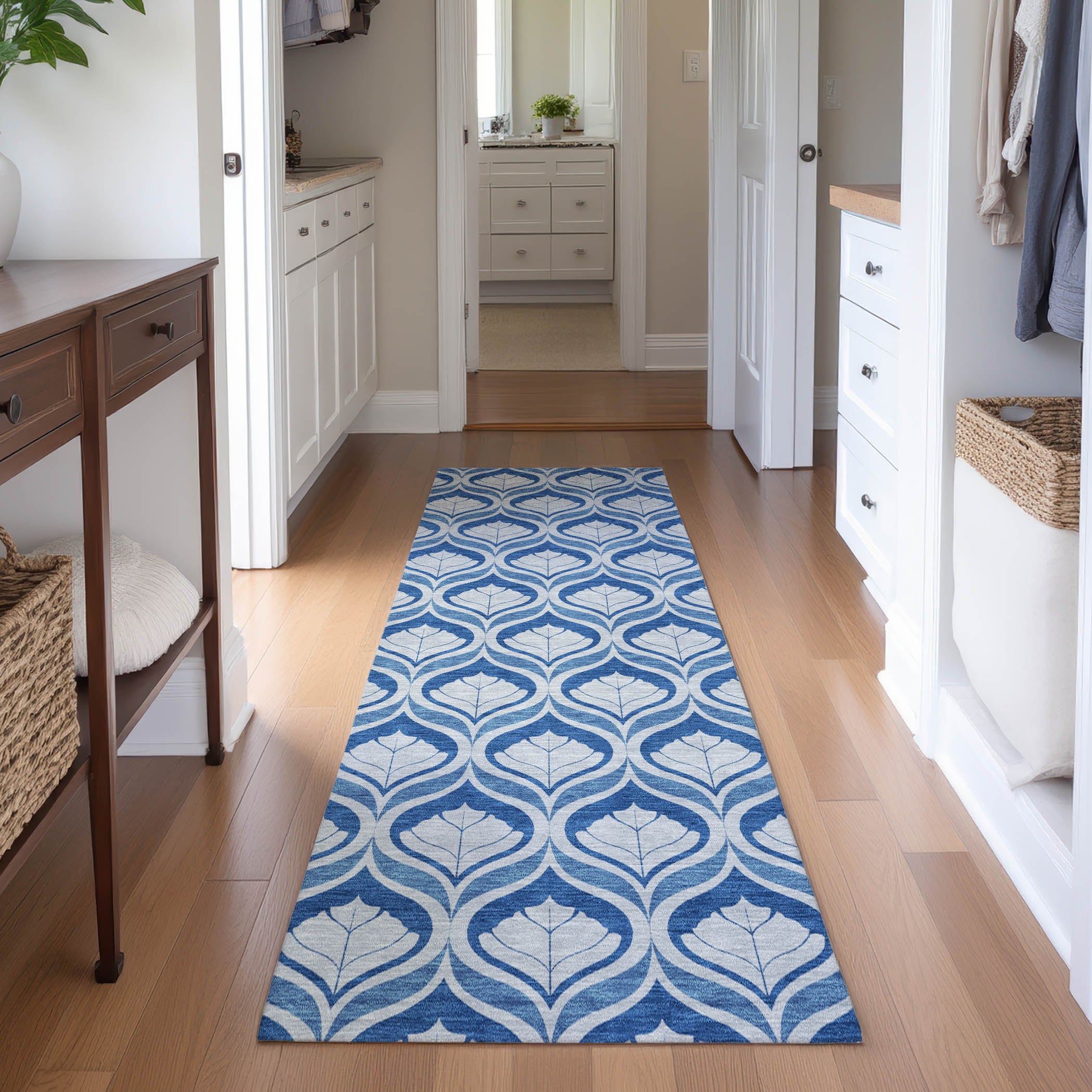 Bergen Machine Washable Transitional Navy Blue Rug 2'3" x 7'6" #shape_Runner