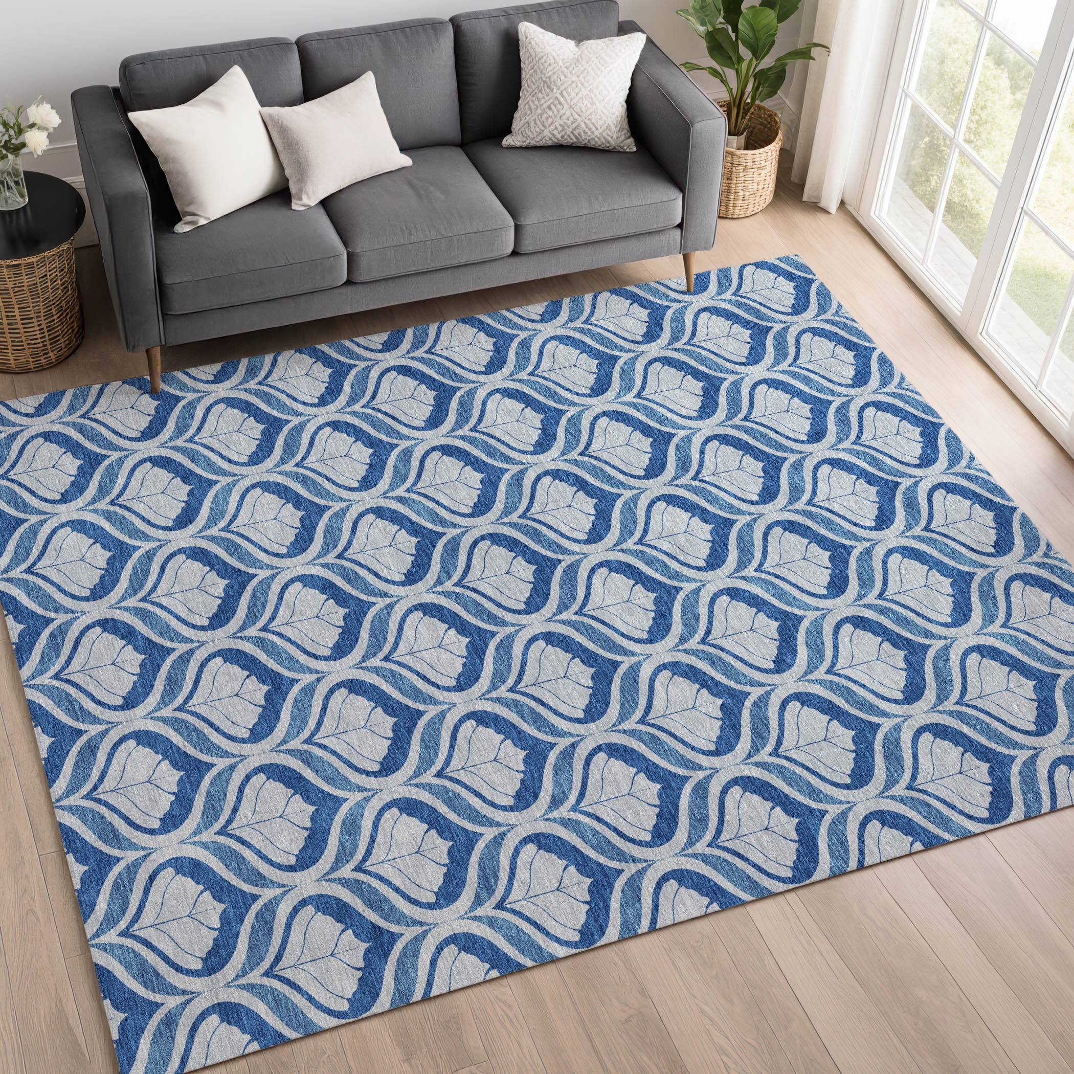 Bergen Machine Washable Transitional Navy Blue Rug 3' x 5' #shape_Rectangle