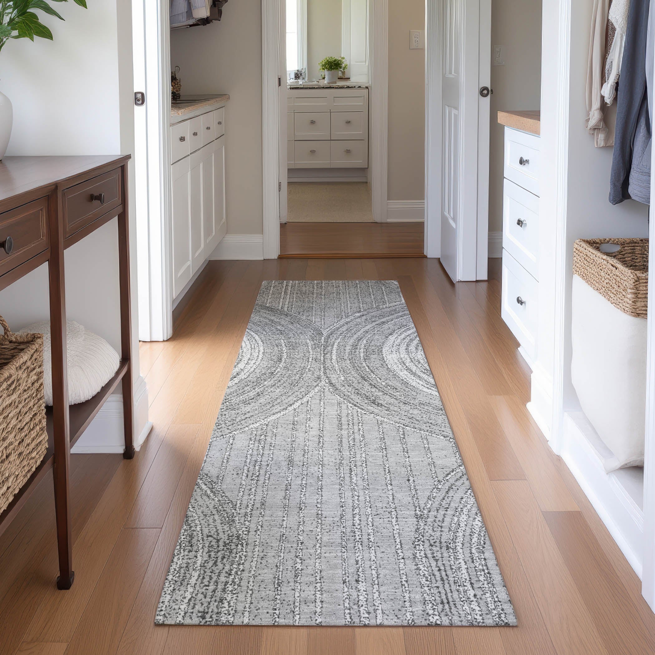 Reykjavik Machine Washable Transitional Charcoal Gray Rug 2'3" x 7'6" #shape_Runner