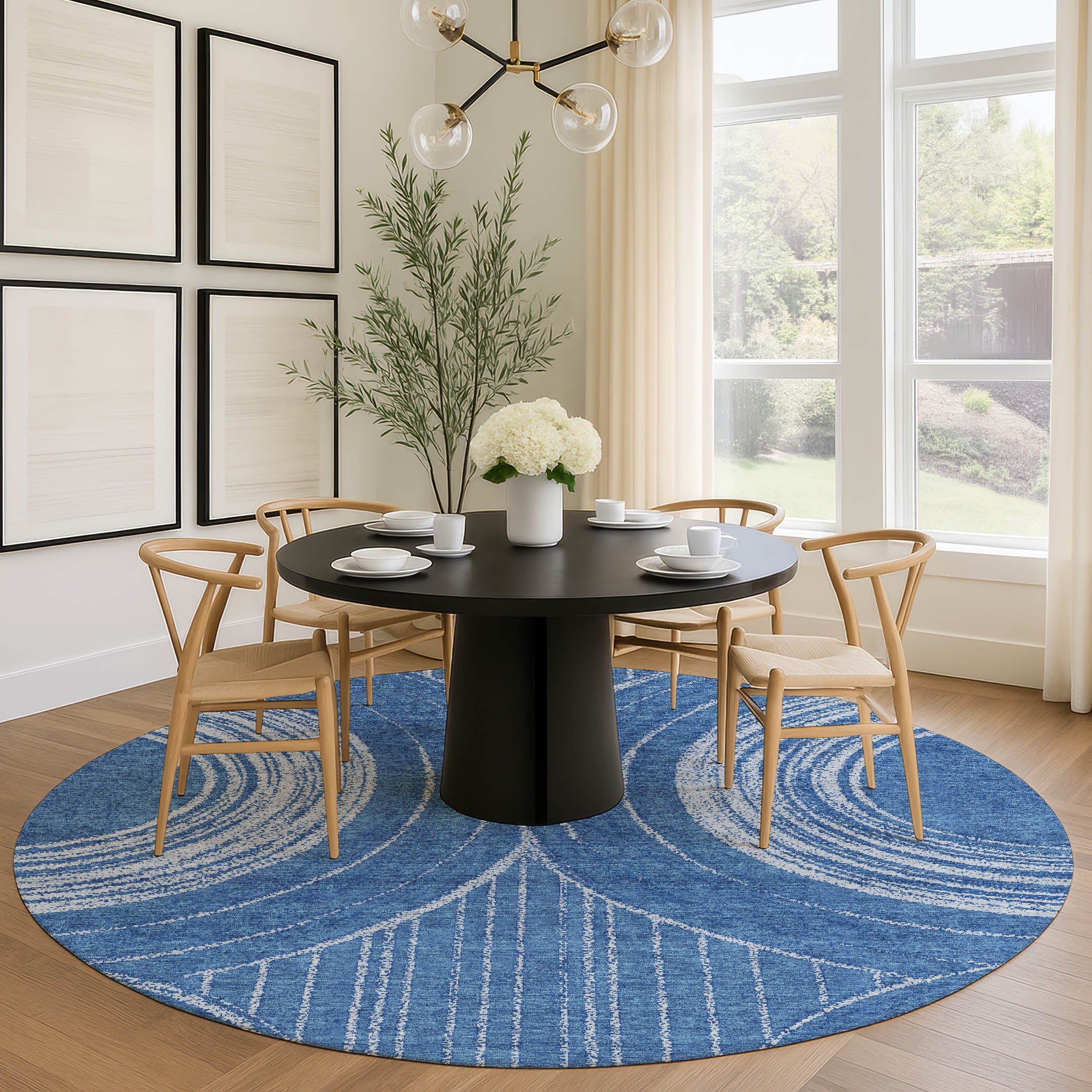 Reykjavik Machine Washable Transitional Navy Blue Rug 8' x 8' #shape_Round