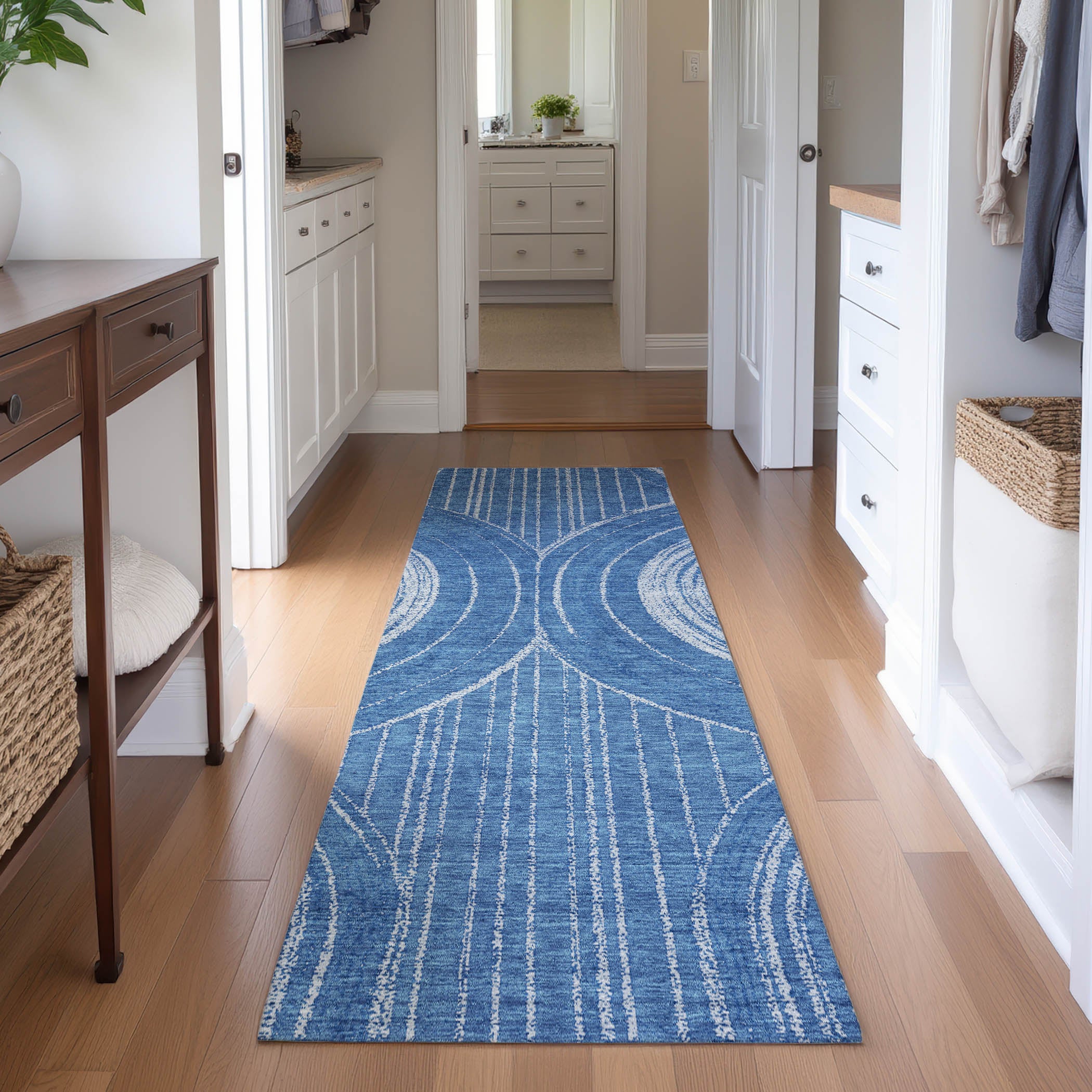 Reykjavik Machine Washable Transitional Navy Blue Rug 2'3" x 7'6" #shape_Runner