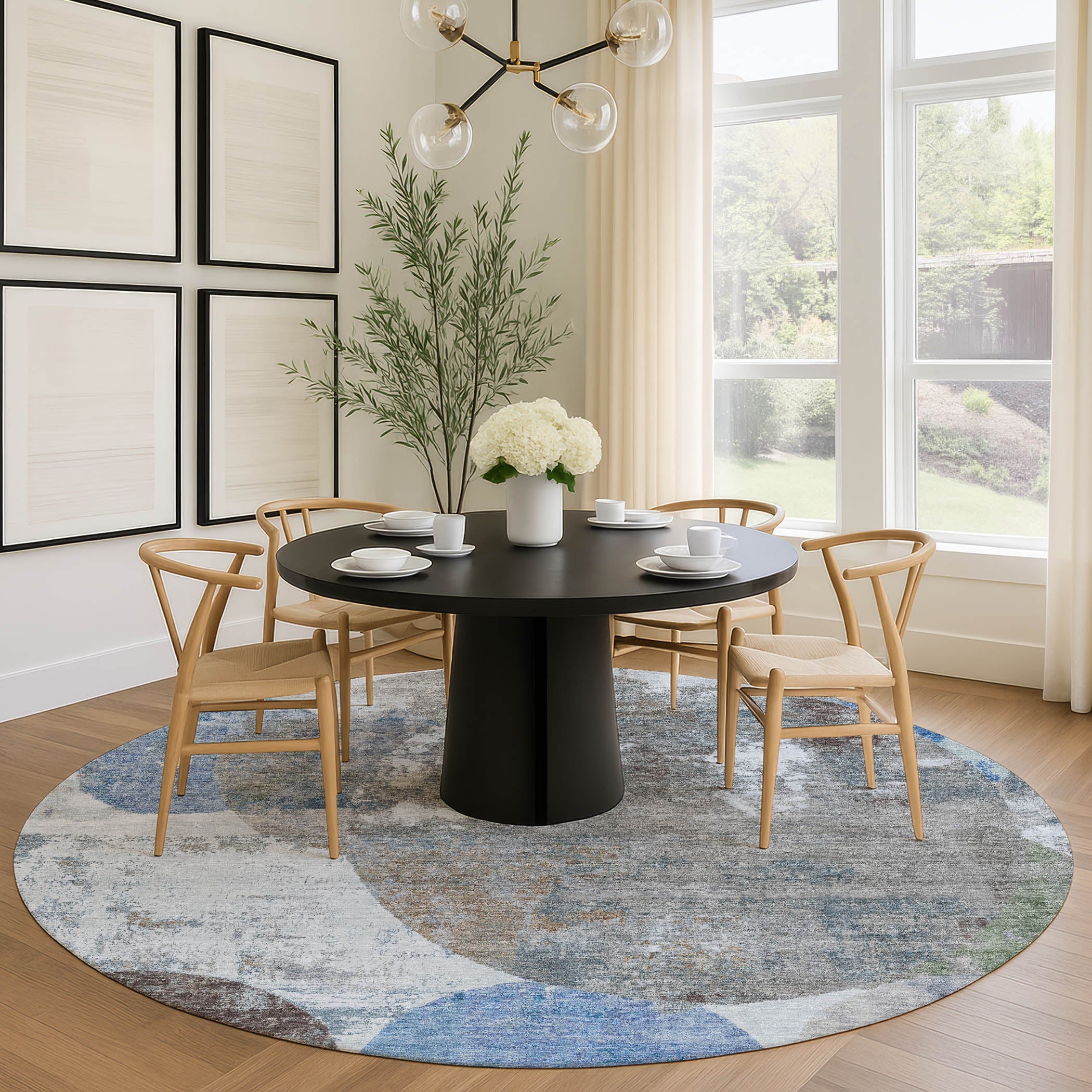 Sintra Machine Washable Transitional Blue Rug 8' x 8' #shape_Round