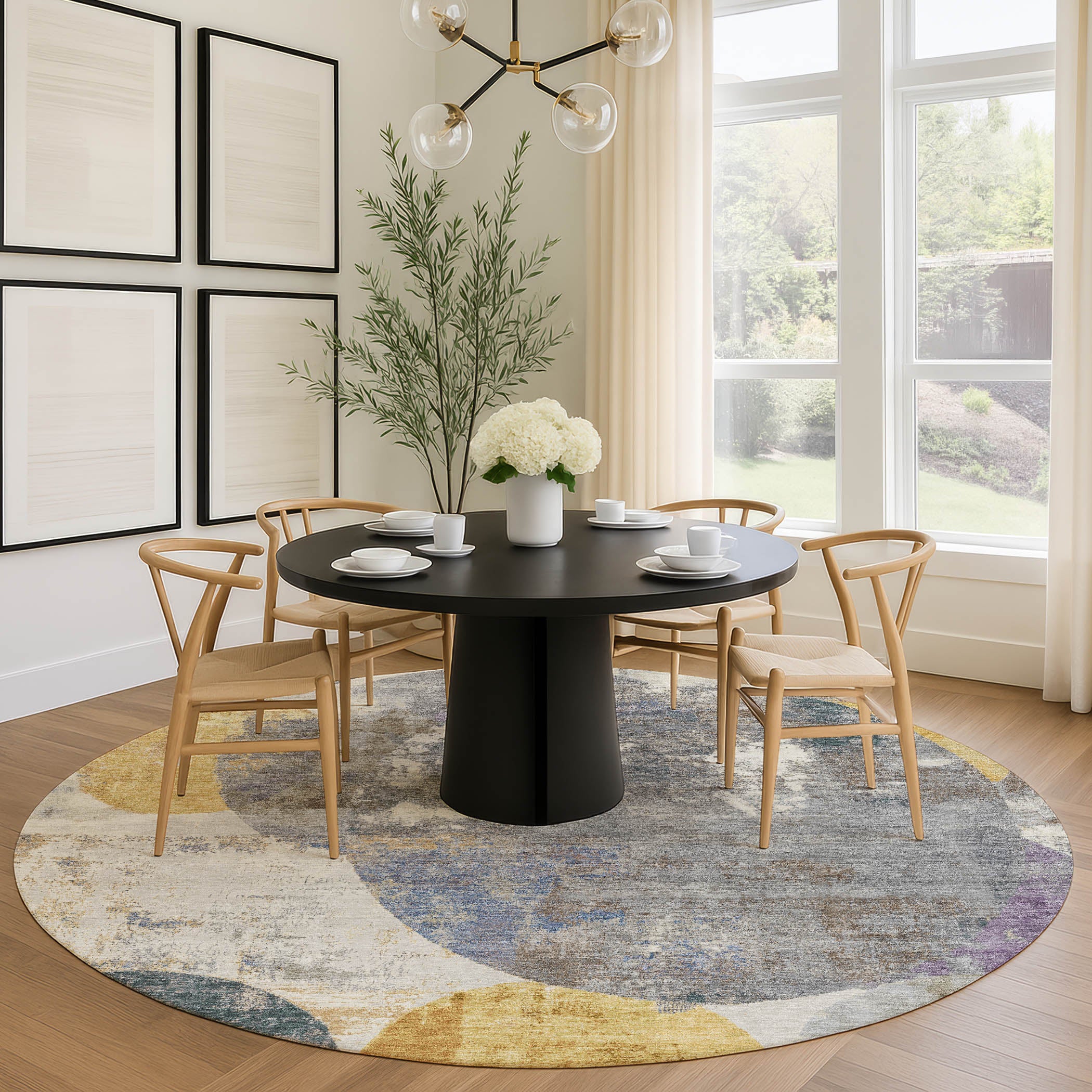 Sintra Machine Washable Transitional Gray Rug 8' x 8' #shape_Round