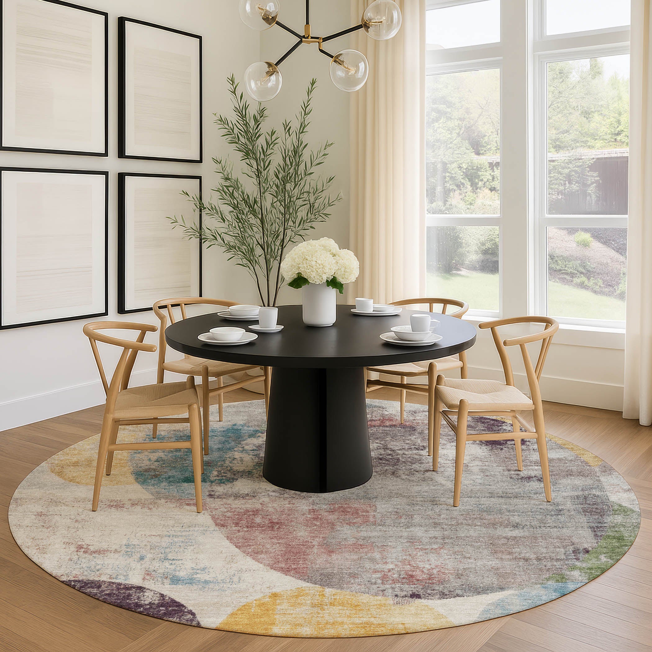 Sintra Machine Washable Transitional Putty Ivory Rug 8' x 8' #shape_Round