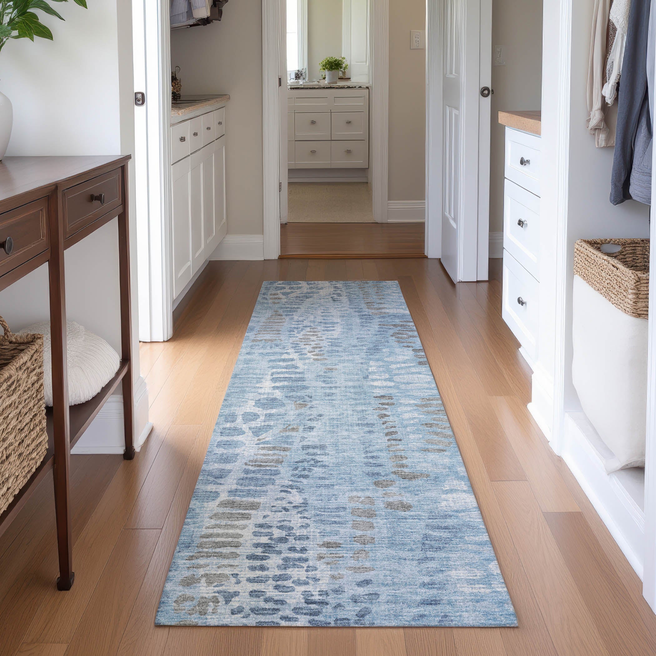 Montevideo Machine Washable Transitional Denim Blue Rug 2'3" x 7'6" #shape_Runner
