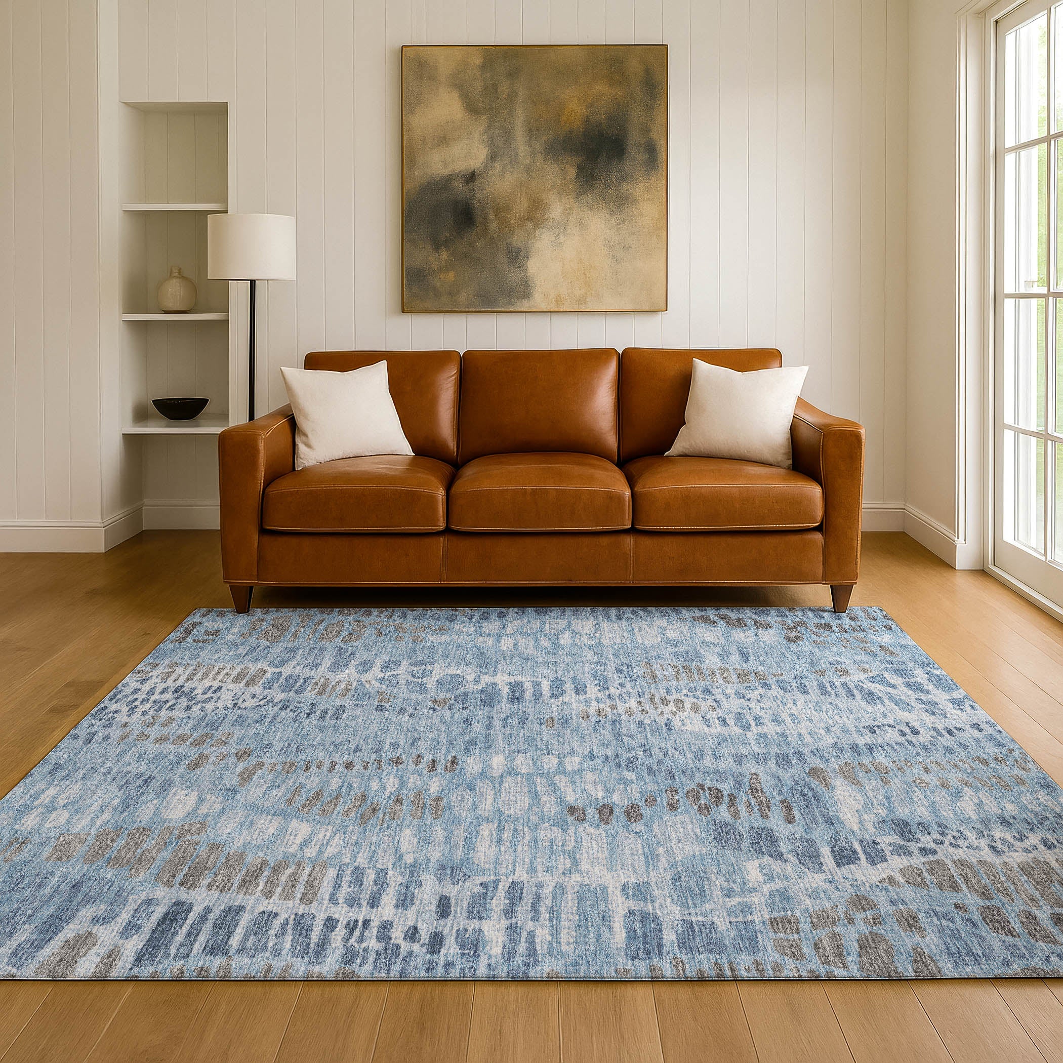 Montevideo Machine Washable Transitional Denim Blue Rug 3' x 5' #shape_Rectangle