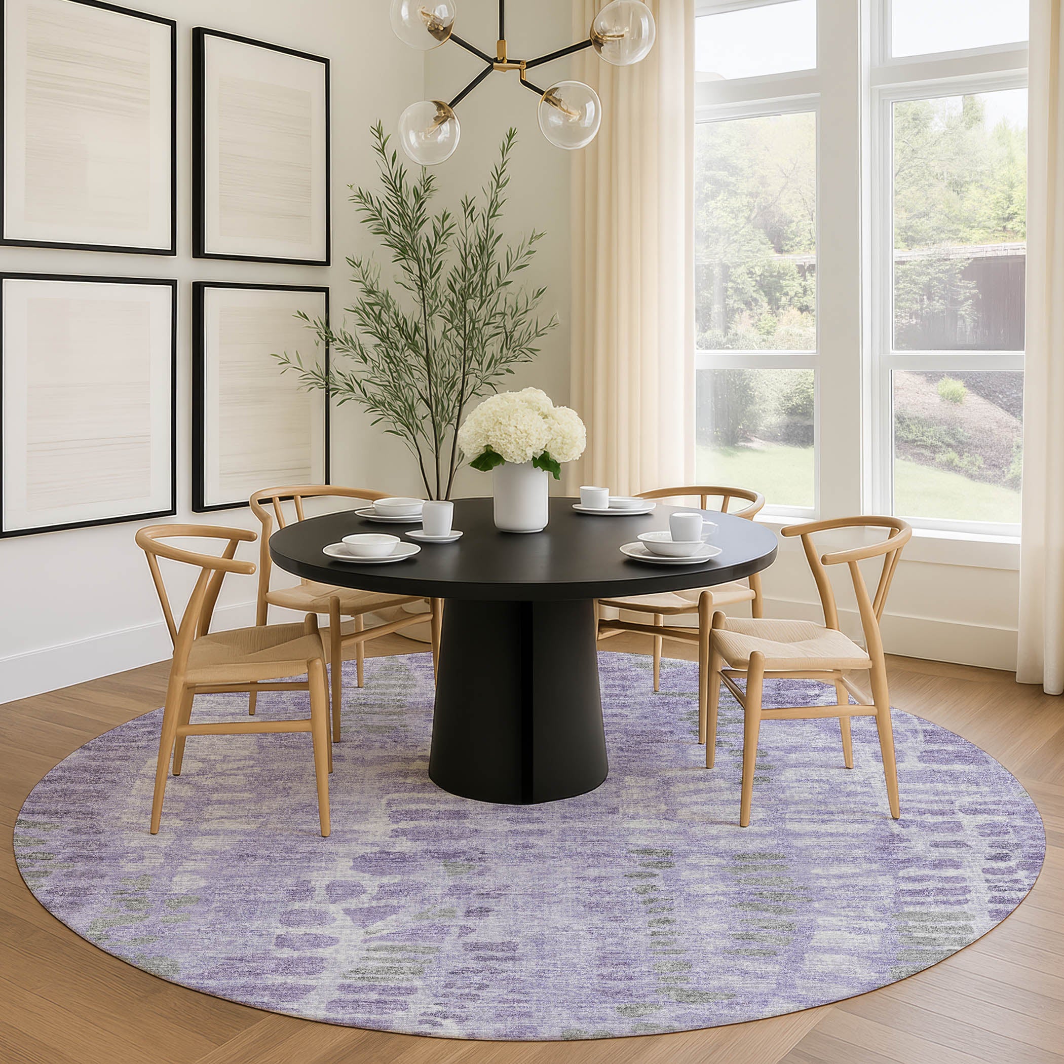 Montevideo Machine Washable Transitional Purple Rug 8' x 8' #shape_Round