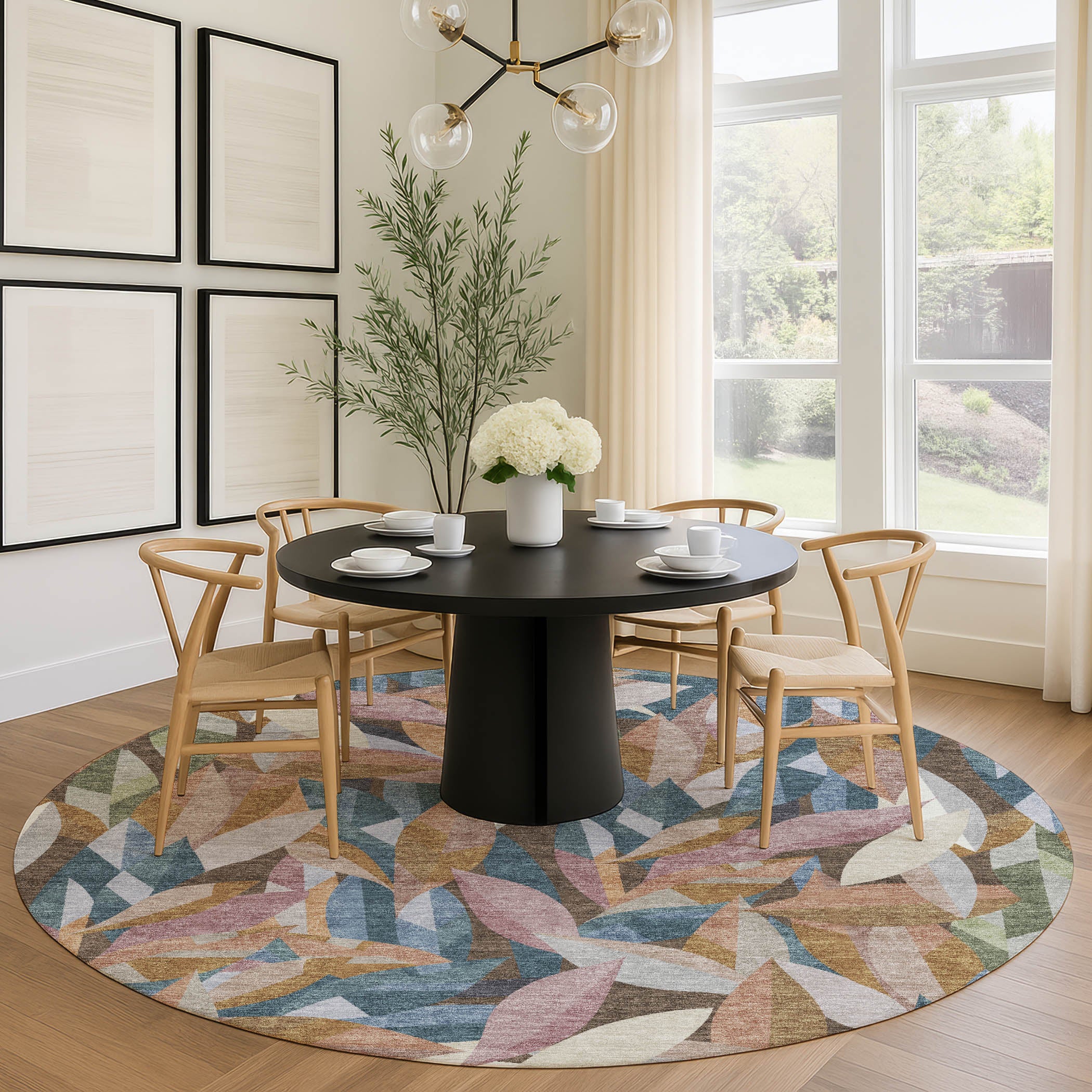 Tallinn Machine Washable Transitional Copper Orange Rug 8' x 8' #shape_Round