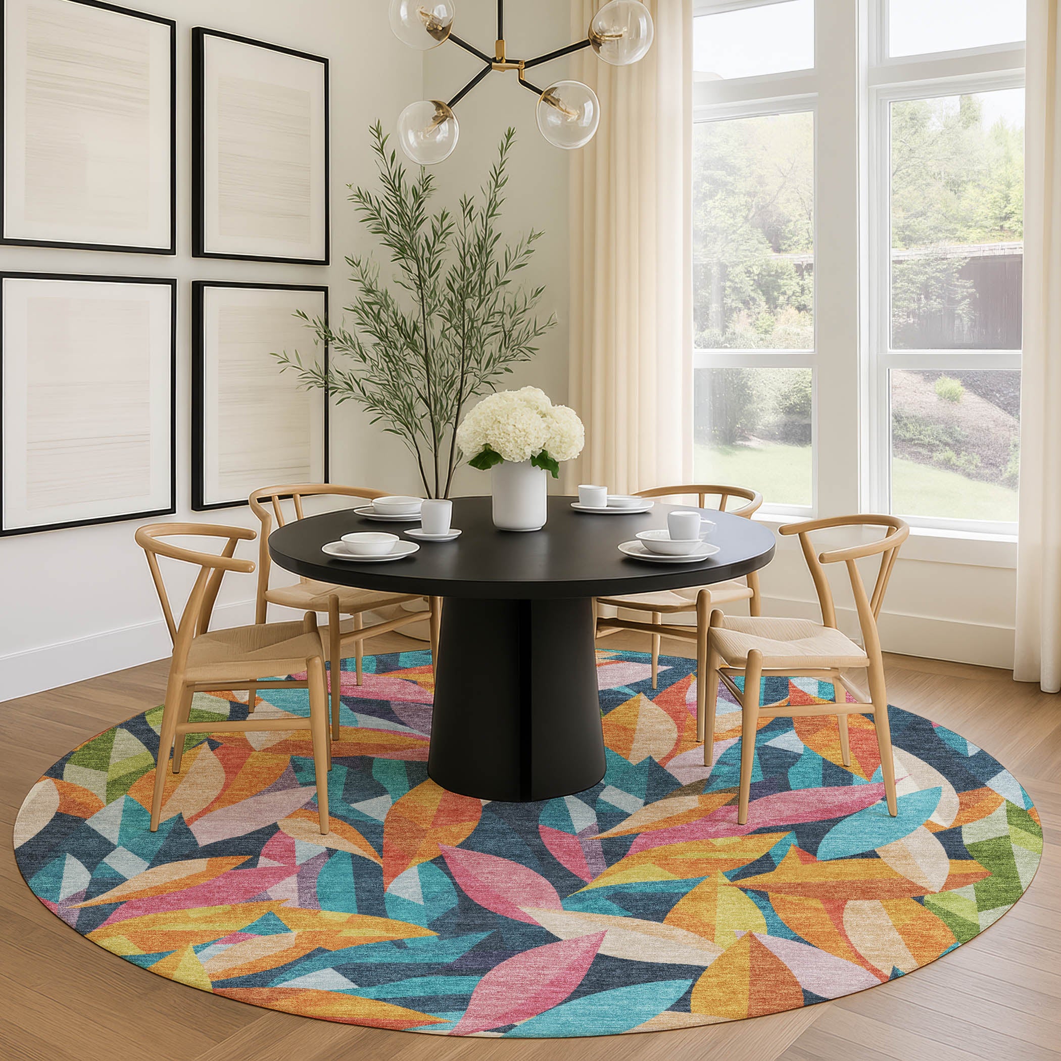 Tallinn Machine Washable Transitional Navy Blue Rug 8' x 8' #shape_Round