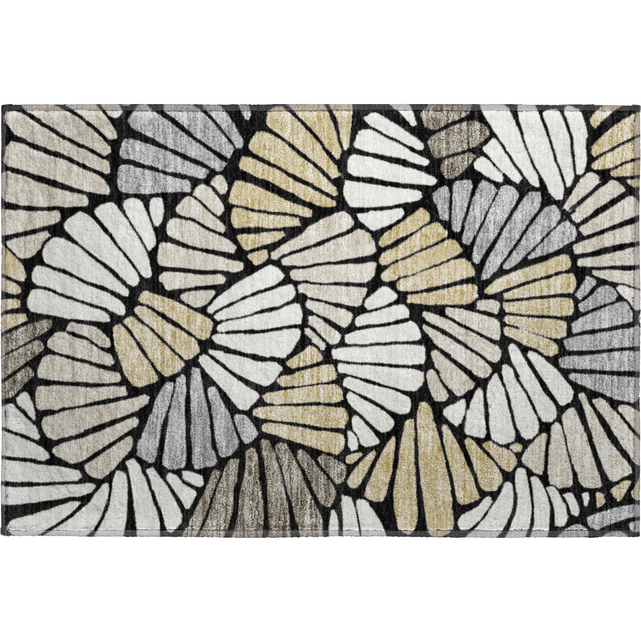 Luang Prabang Machine Washable Transitional Black Rug 1'8" x 2'6" #shape_Rectangle
