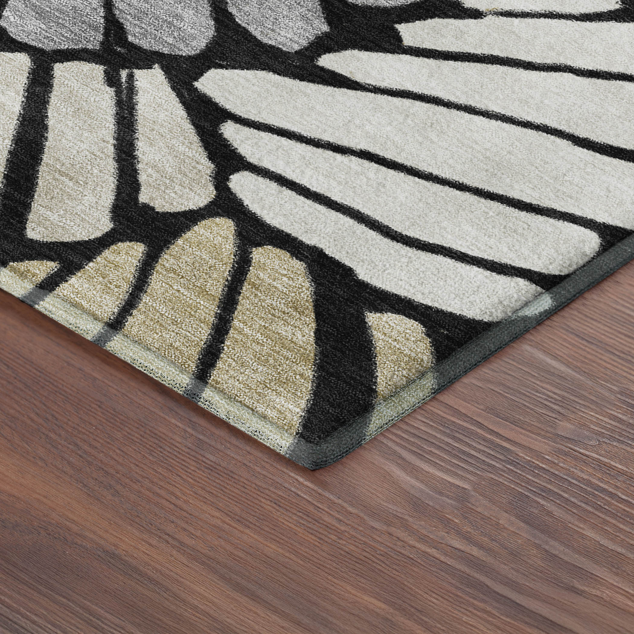 Luang Prabang Machine Washable Transitional Black Rug 1'8" x 2'6" #shape_Rectangle