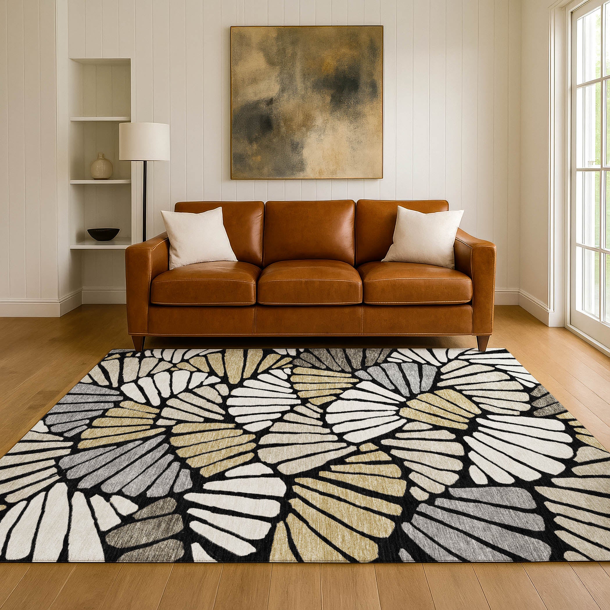 Luang Prabang Machine Washable Transitional Black Rug 3' x 5' #shape_Rectangle